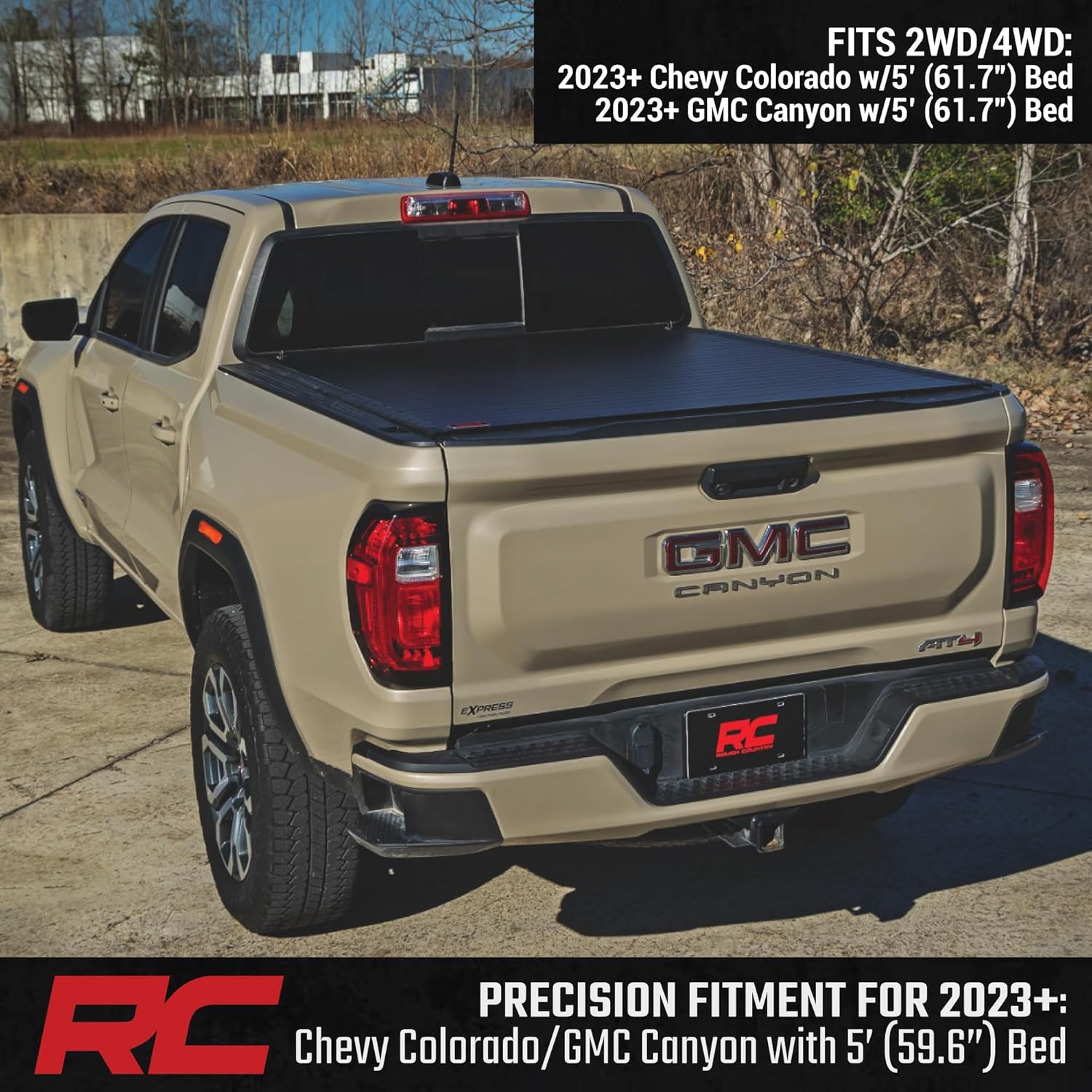 Rough Country Hard Roll-Up Bed Cover for Chevy Colorado & GMC Canyon 2WD/4WD (2023-2026) - Aluminum Truck Bed Cover, Fits 5' Bed