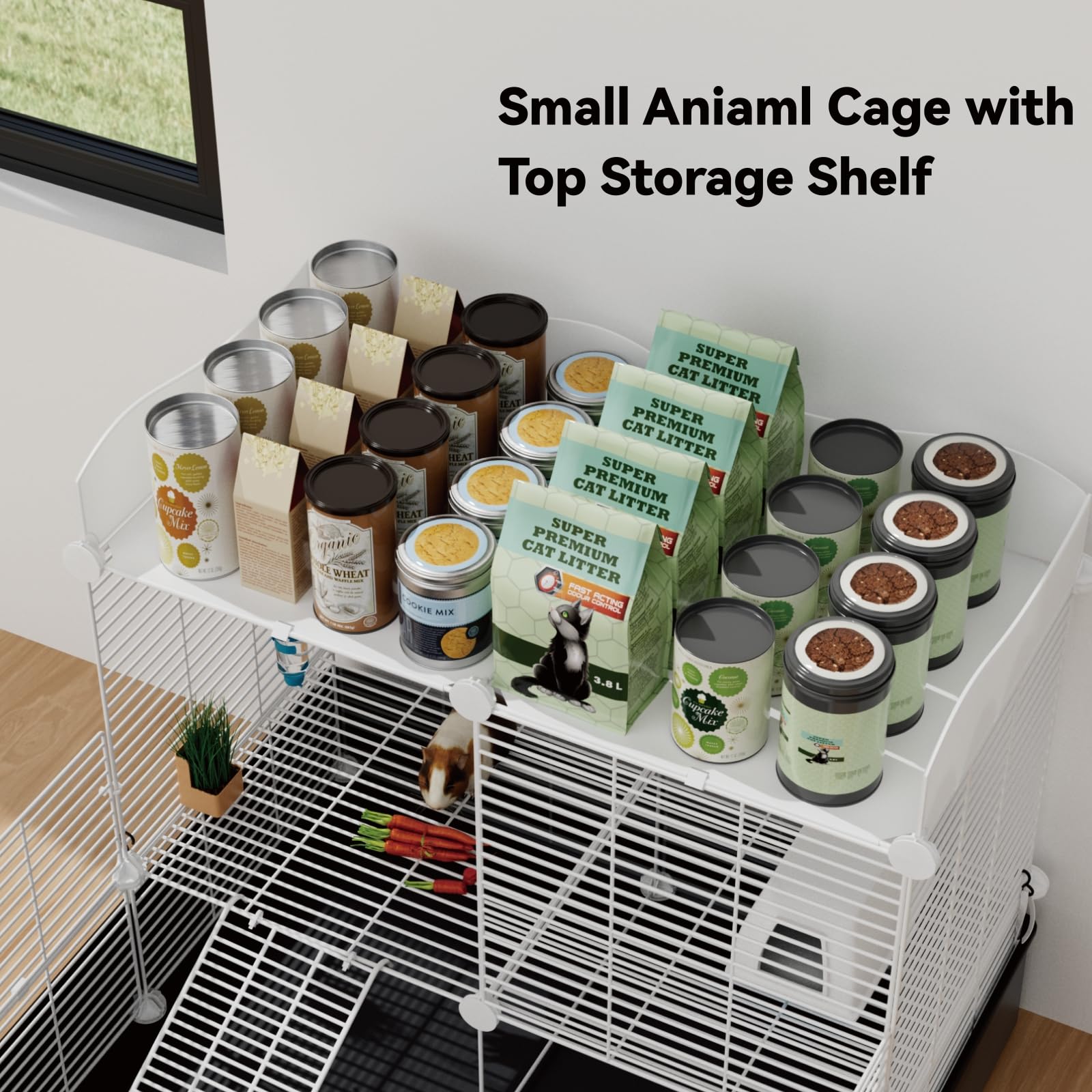 STILLCOVE Meerschweinchenkäfige mit 2 Etagen für den Innenbereich, mit Oberseite und wasserdichter Matte | Mit Plattform und Rampe, Metallzaunhof, C&C Kleintierlaufstall für Kaninchen, Hase, Hamster, Haustierratte, Chinchilla, Nager