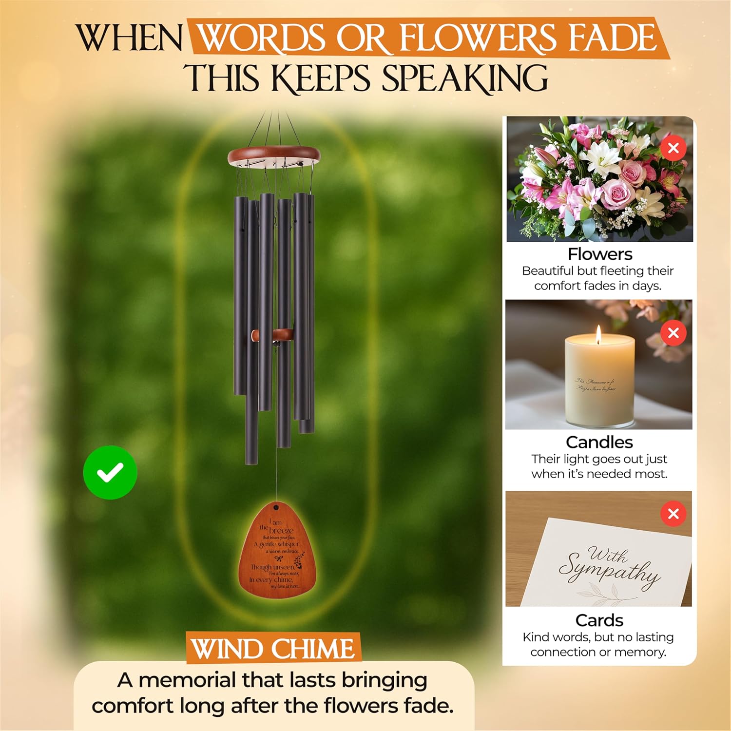 32 Inch Memorial Wind Chimes Outdoor, Wind Chimes for Loss of Loved One, Memorial Gifts for Loss of Mom, Sympathy Gifts for Mother, Father, Brother, Sister