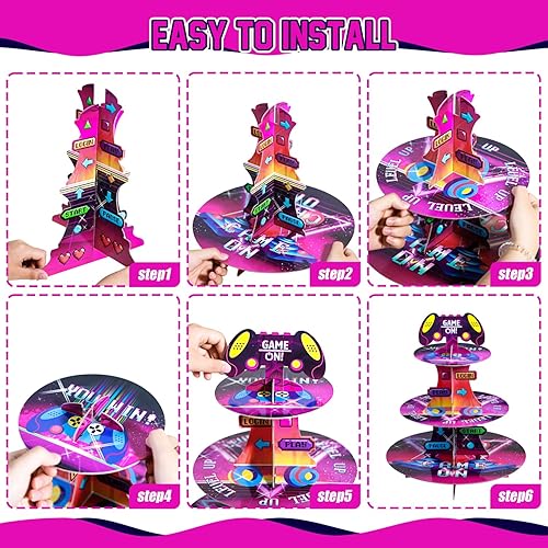 Miniatura 4 de Soporte de 3 niveles para cupcakes de videojuegos para 24 cupcakes temáticos de juegos, cartón, postre, torre para decoración de fiesta nocturna de