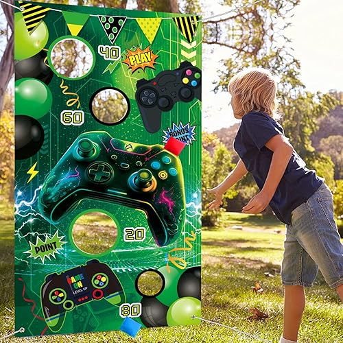 Heidaman Decoraciones de fiesta de videojuegos, decoraciones de fiesta de juegos, juegos de lanzamiento de videojuegos con 4 bolsas de frijoles disponible en Yaxa Venezuela