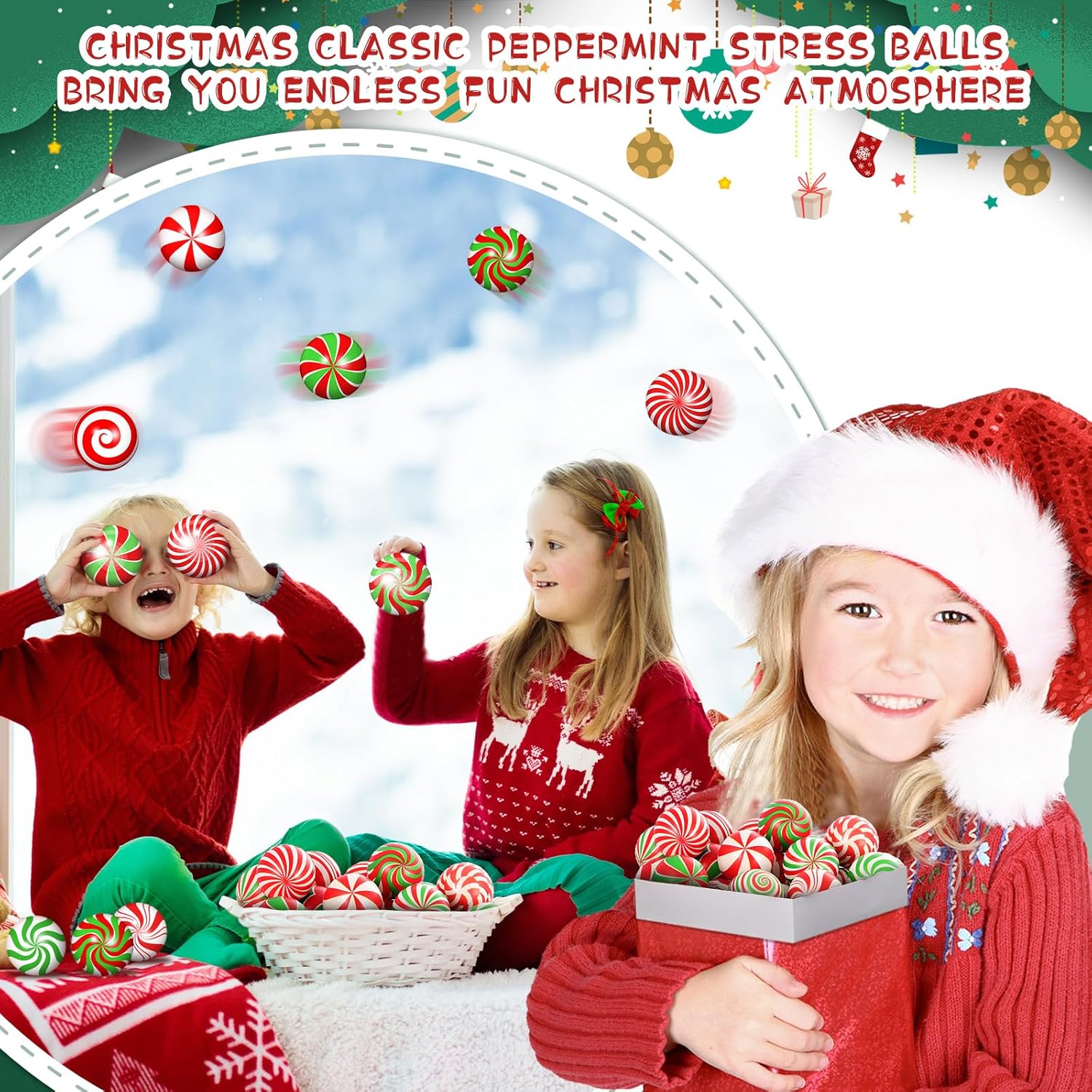 Hiboom 60 Pcs Christmas Stress Balls 2.5 Inch Foam PU Stress Balls Xmas Colorful Candy Cane Lollipop Peppermint Squeezes for Boys Girls Party Favors Stocking Stuffers Gifts (Peppermint Candy) - Image 6