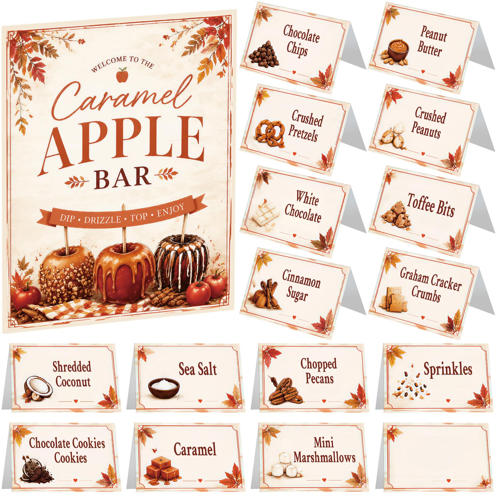 Marspark 14 Pcs Caramel Apple Dipping Bar Station Decorating Set, Autumn