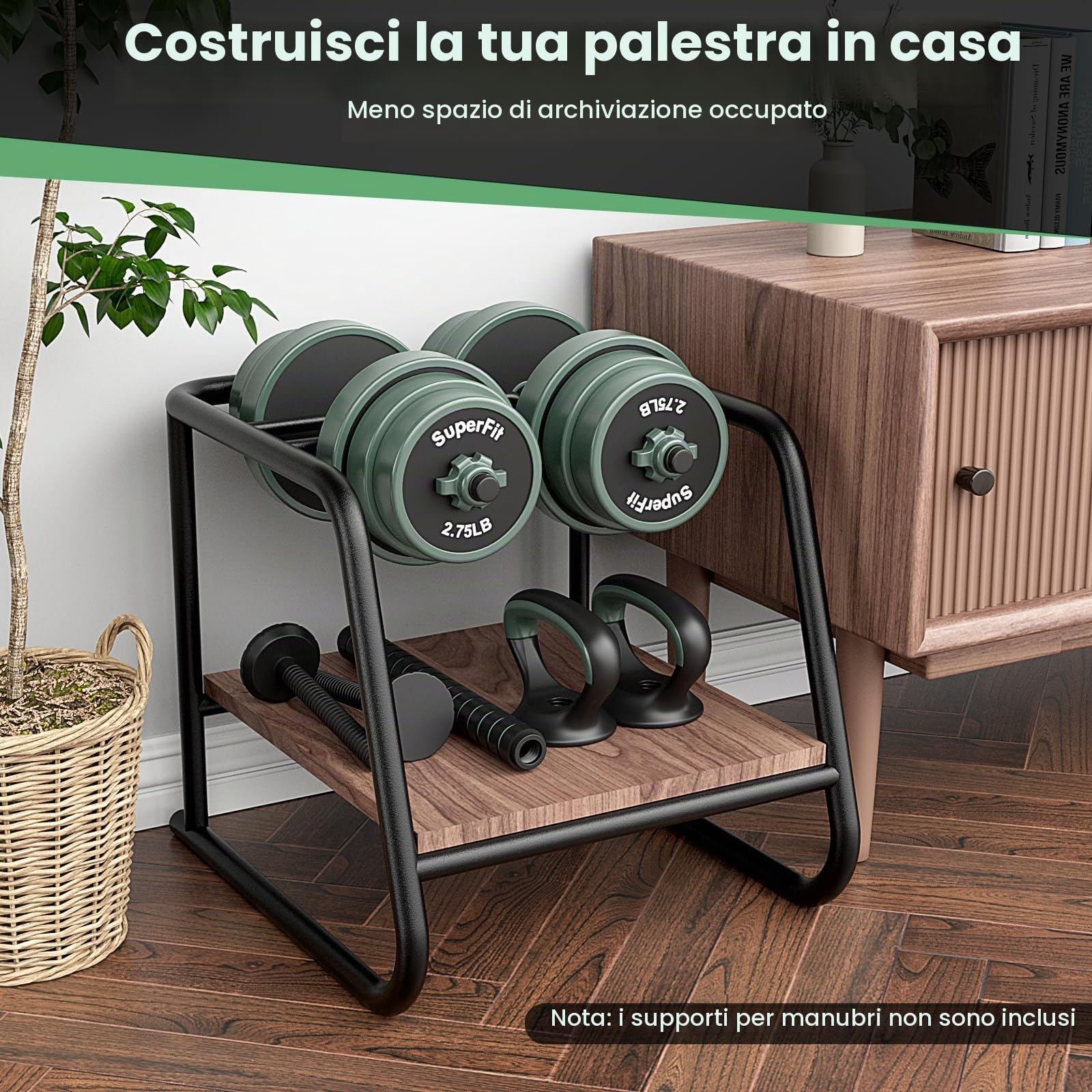 KOMFOTTEU Manubri Regolabili 4 in 1, Set Pesi Palestra Casa, Include Manubri, Bilancieri, Kettlebell, Flessioni, per Ufficio, Allenamento della Forza, Fitness, per Uomini e Donne, Nero+Verde