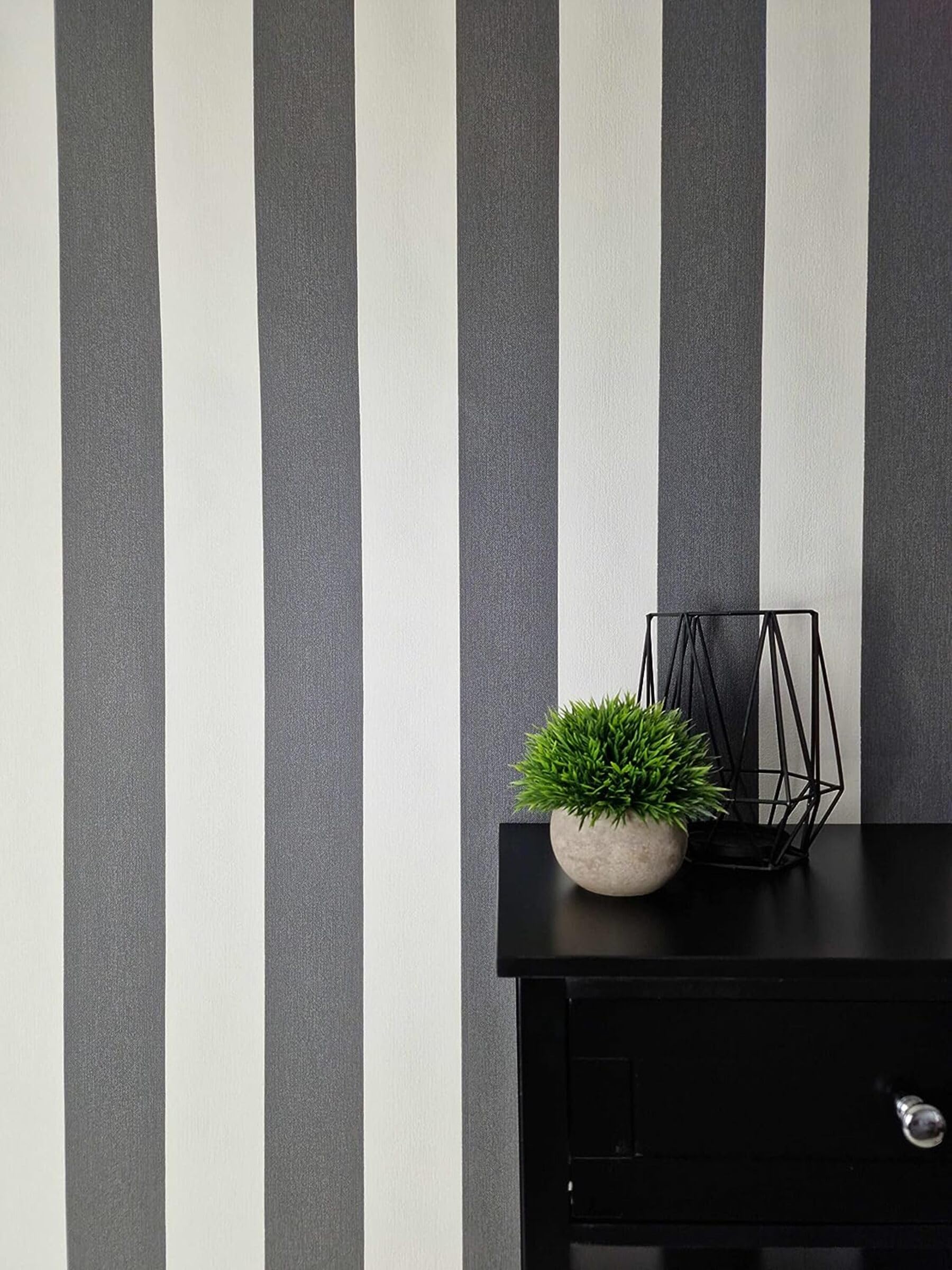 WALLCOVER Non-Woven Wallpaper Black Stripes Country House White Lines Modern Block Stripe Wallpaper Fine Structure 10.05 x 0.53 m Made in Germany - Image 4