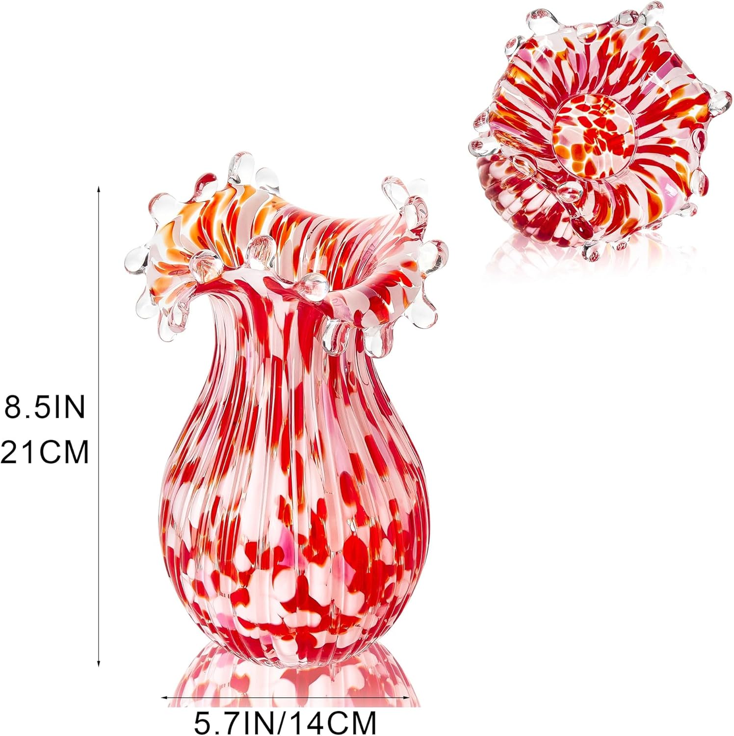QFkris Hand Blown Glass Vase for Flowers, 8 Inch Red Crystal Bubble Flower Vases for Bouquet Home Decor Decorative Centerpieces, Unique for Mom, Valentine's Day Gift for Her Lover - Image 5