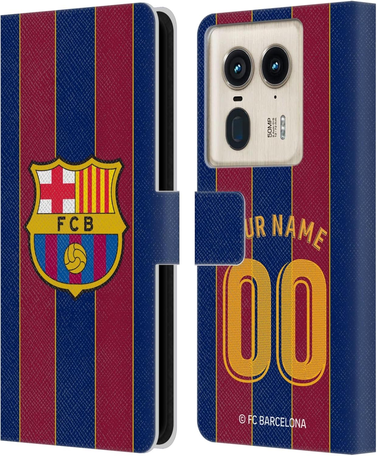 Head Case Designs Officially Licensed Custom Customized Personalized FC Barcelona Home 2020/21 Kit Leather Book Wallet Case Cover Compatible with Motorola Edge 50 Ultra/X50 Ultra
