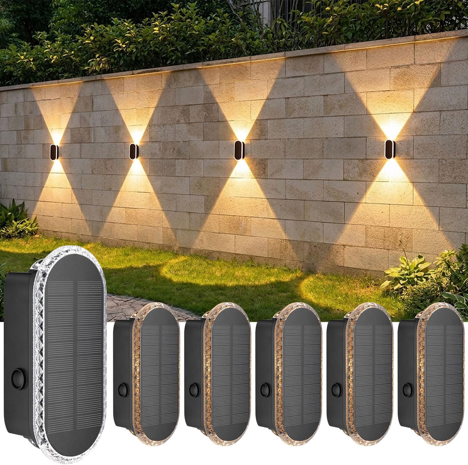 ELLASAY Solar Wandleuchten für Außen Garten: 6-Stück Solarlampen Aussen Up und Down - IP65 Wasserdicht Solarleuchten - 3 Farben Außenwandleuchten für Zaun Terrasse Hausfassade