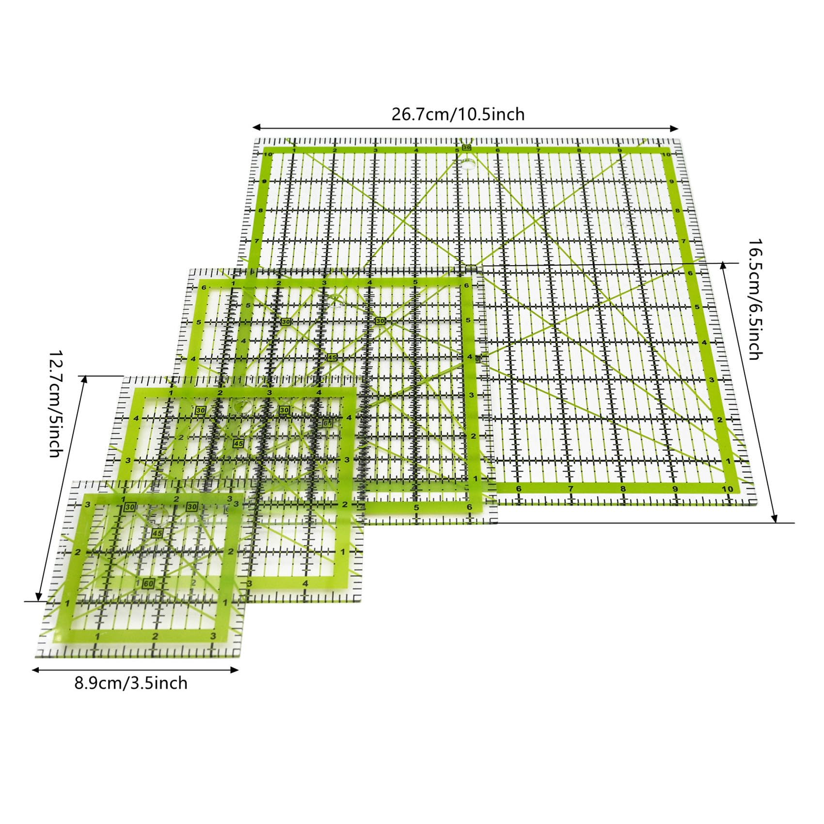 Quilting Rulers,LINXIAO 4 Piece Quilting Templates Acrylic Rulers Green(3.5"x3.5",5"x5",6.5"x6.5",10.5"x10.5")