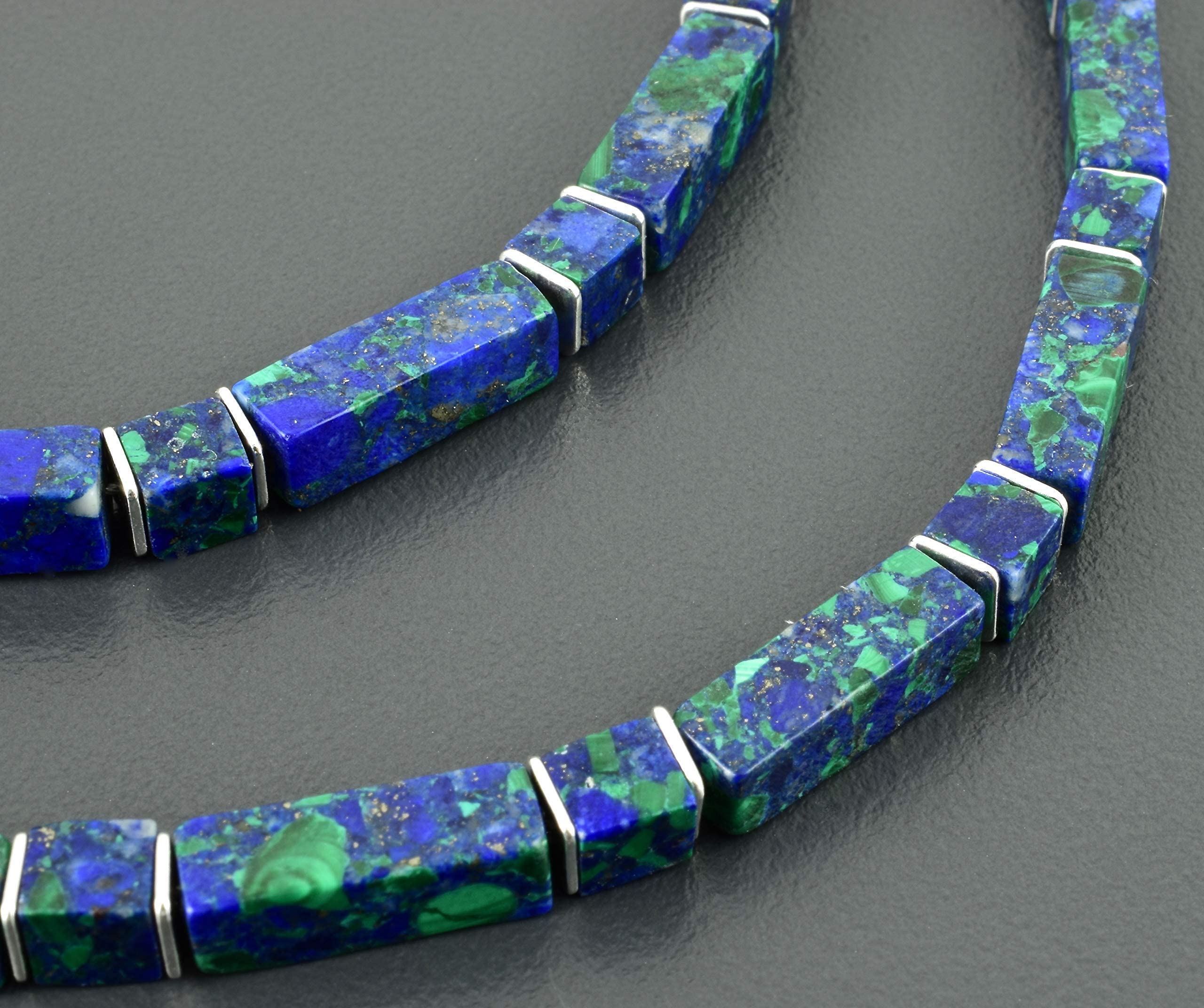 Azurit Malachit-Collier, Würfel und Rechtecke mit Sterling Silber, Edelsteinkette