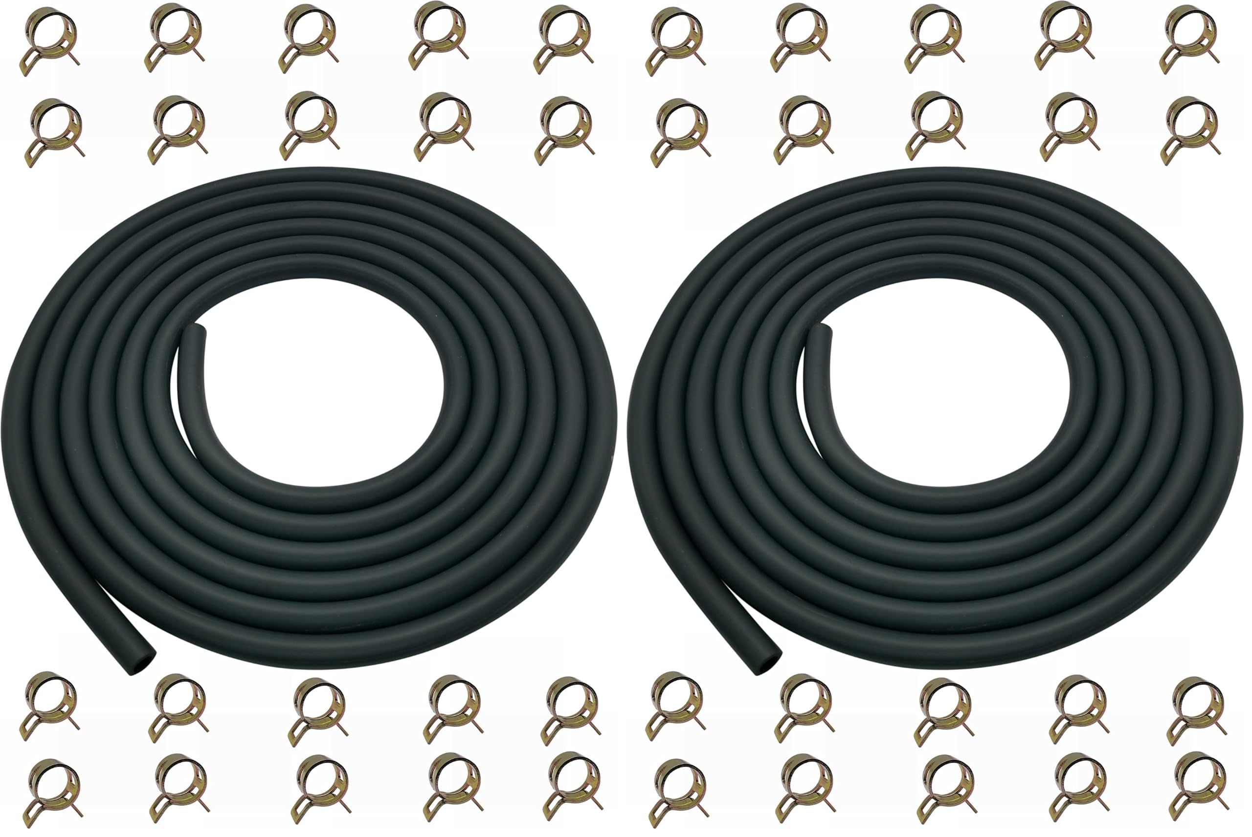 YAMAKATO 10 Feet 1/4 Inch ID Fuel Line Hose for Kawasaki Kohler Briggs &amp; Stratton Small Gas Diesel Powersports Engines and Generators w/ 20 Clamp Rubber Black (Pack of 2)