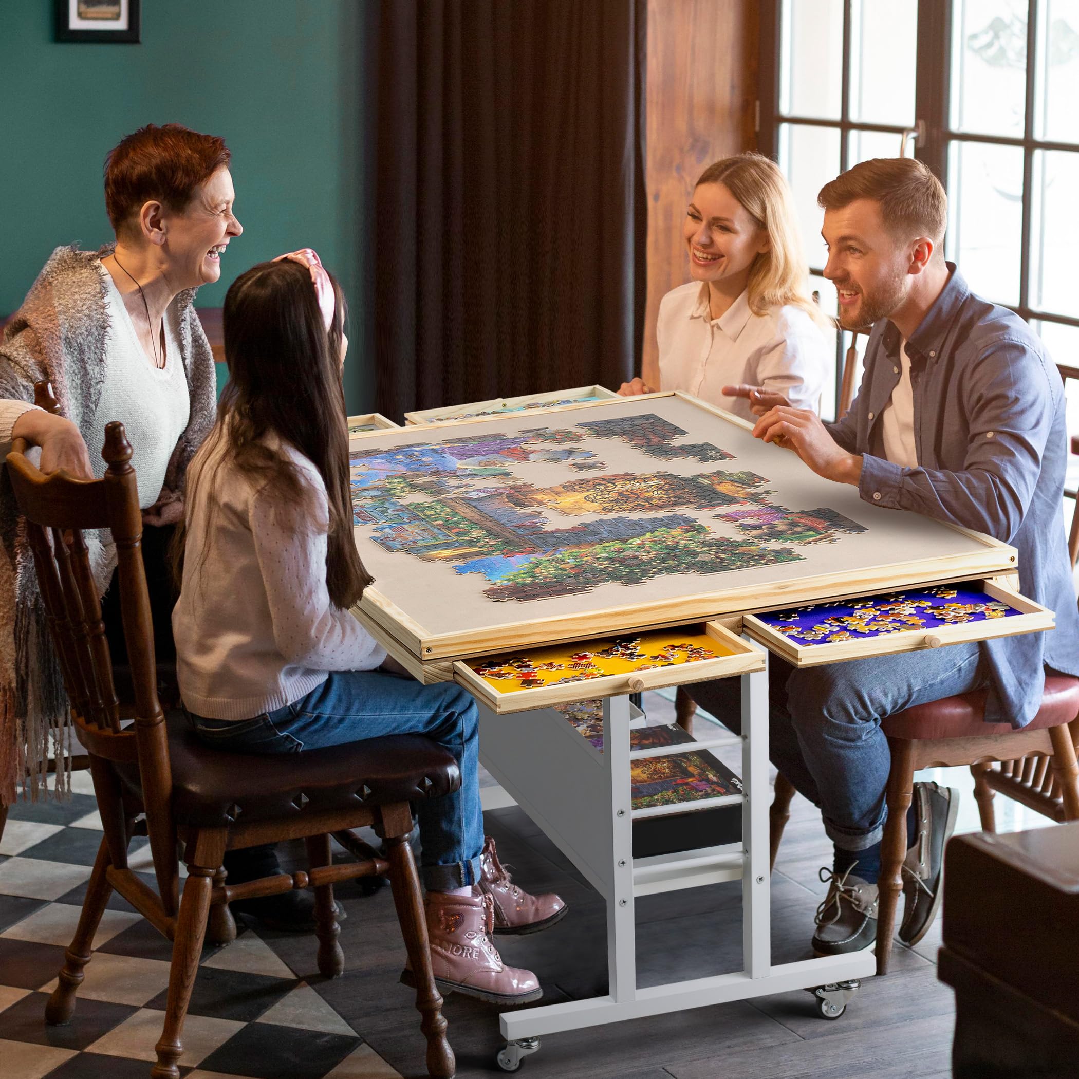 Becko Puzzle-Tisch 1500 Teile - Neigbarer Tisch Mit 5 Schubladen