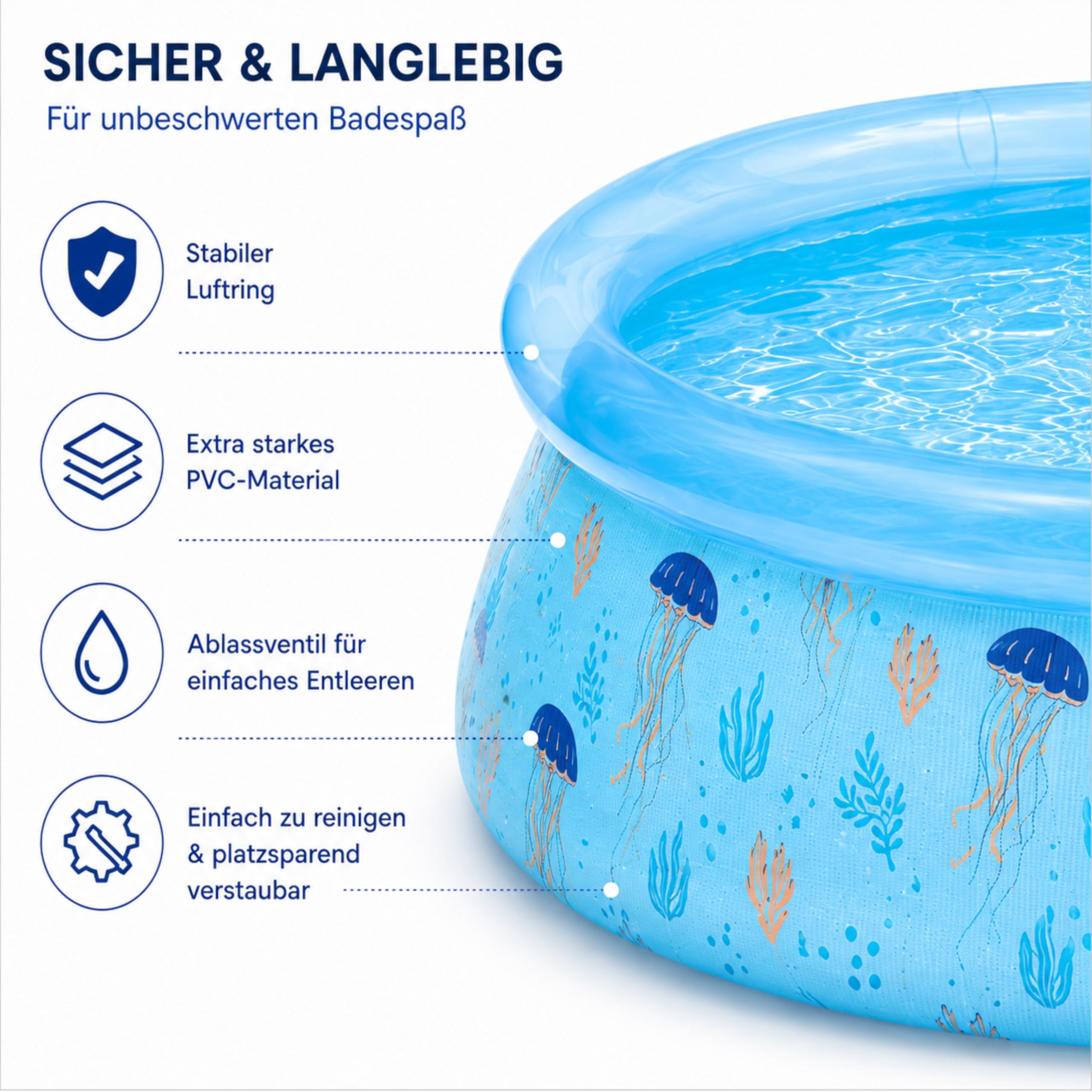 HAF - Swing Quick-Up Pool in transparent (Ø 152 x 38 cm) | ca. 400 Liter | Selbsttragender Swimmingpool (rund) | Garten Planschbecken aufblasbar für Kinder und Erwachsene - kein Werkzeug nötig