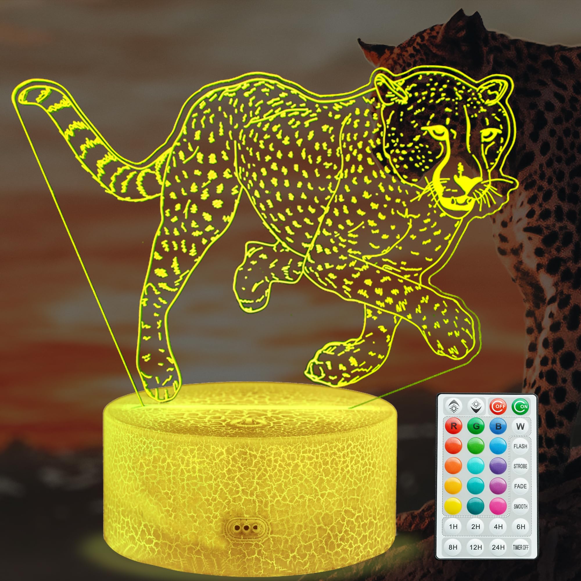 POSSHE Cheetah Night Light, 3D Illusion Lamp with 16 Color