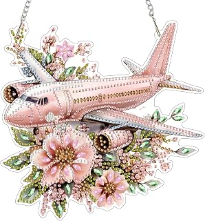 EOBROMD Diamond Hanging Art Kits for Adults, Diamond Art Painting Plane Flower Window Pendant Kits Suncatchers, DIY Special Shaped Rhinestone Adults, Home Wall Decor