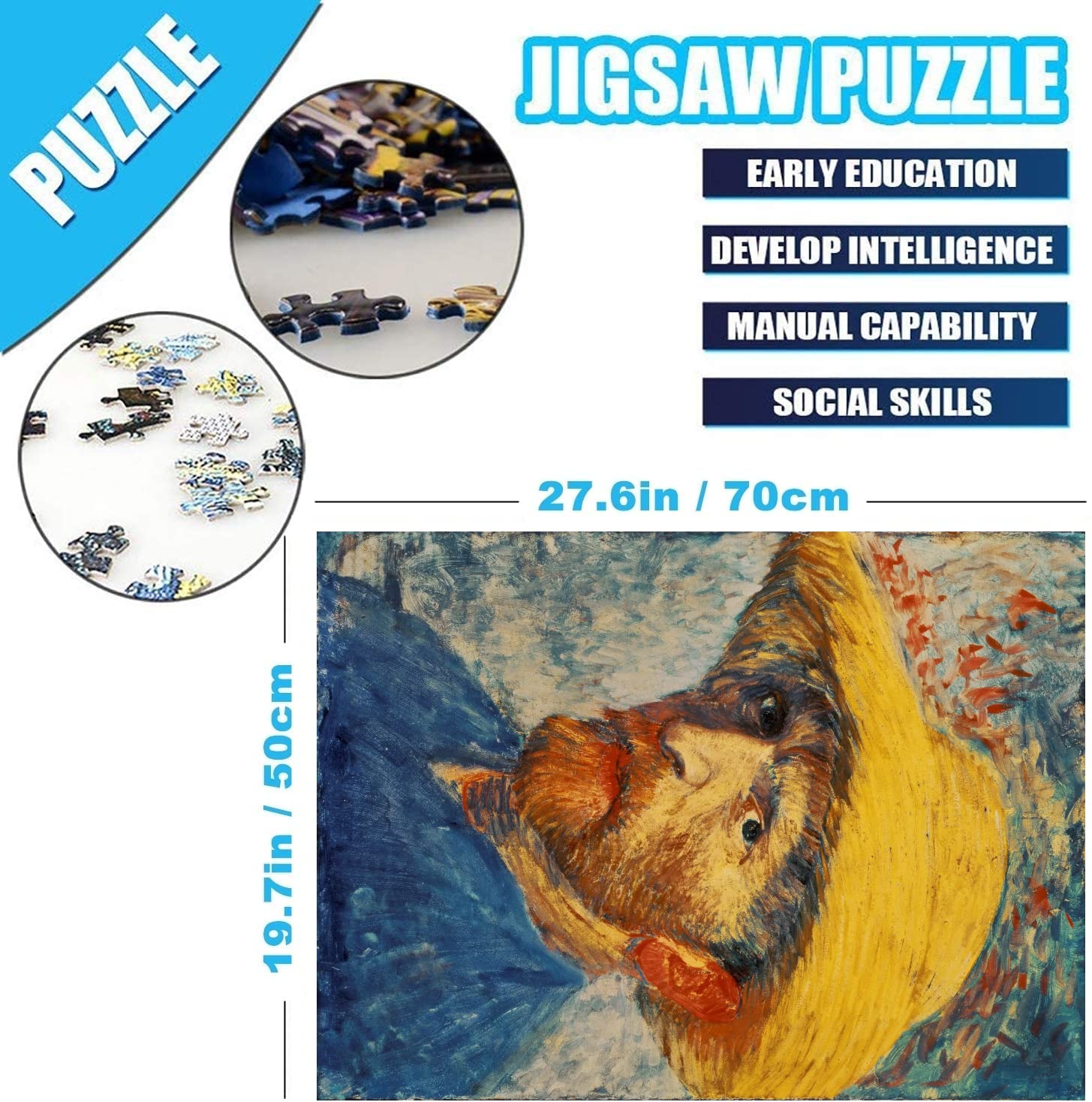 Jigsaw Puzzles for Adults 1000 Piece Vincent Van Gogh Self-Portrait 27.56 x 19.69 Inch Jigsaw Puzzles for Adults Classic Puzzles 1000 Pieces Adult Van Gogh Puzzles - Image 4
