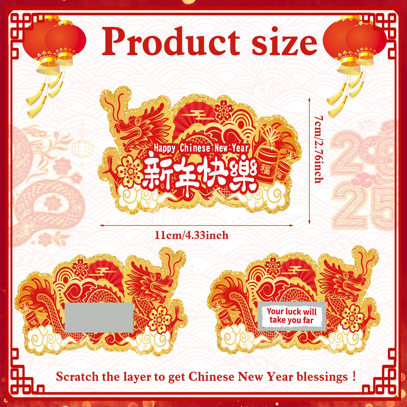 40-Count Chinese New Year 2025 Scratch-Off Fortune Cards - Lunar New Year Party Games, Decorations & Gifts For Year Of The Snake