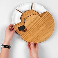 Vista 4 de Vaiyer Juego de tablas de cortar de queso charcutería con tabla de queso redonda de 13 pulgadas con 3 cuchillos, 3 cuencos de cerámica con 2