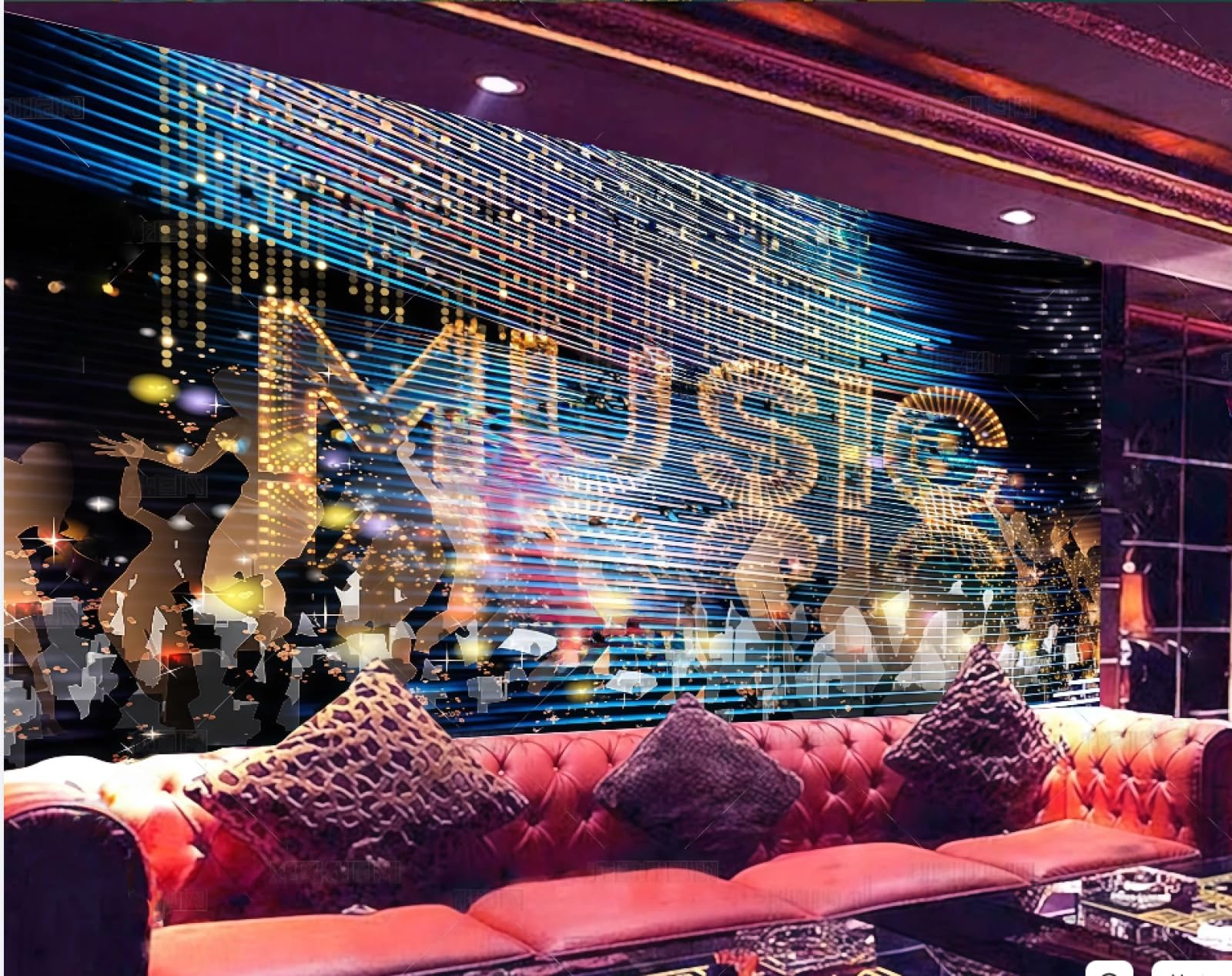 Rskjdghshd 3D Wallpaper Fashionable Cool Lights Nightclub Dancing Music Theme Bar Western Restaurant Background Wall Mural Afternoon Tea Coffee Shop Wallpaper,,300X210cm