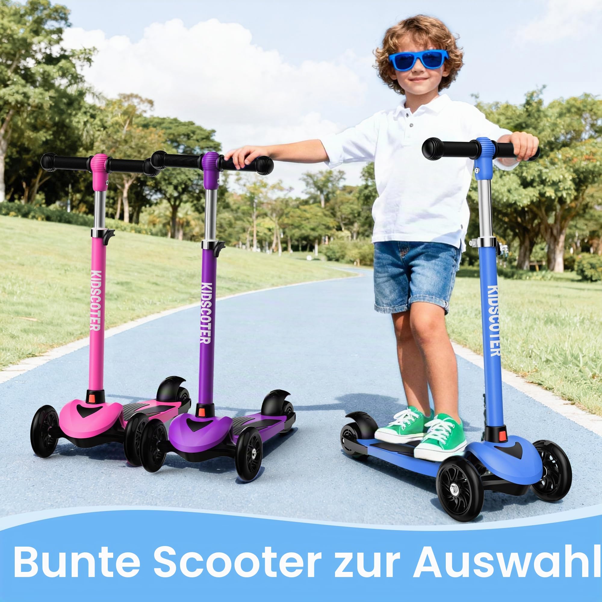 2-in-1 Kinder-Scooter für Kinder von 3-12 Jahren, 3 Räder Lean to Steer Scooter mit LED-Leuchträdern, Verstellbarer Lenker, faltbar & abnehmbar für Jungen & Mädchen