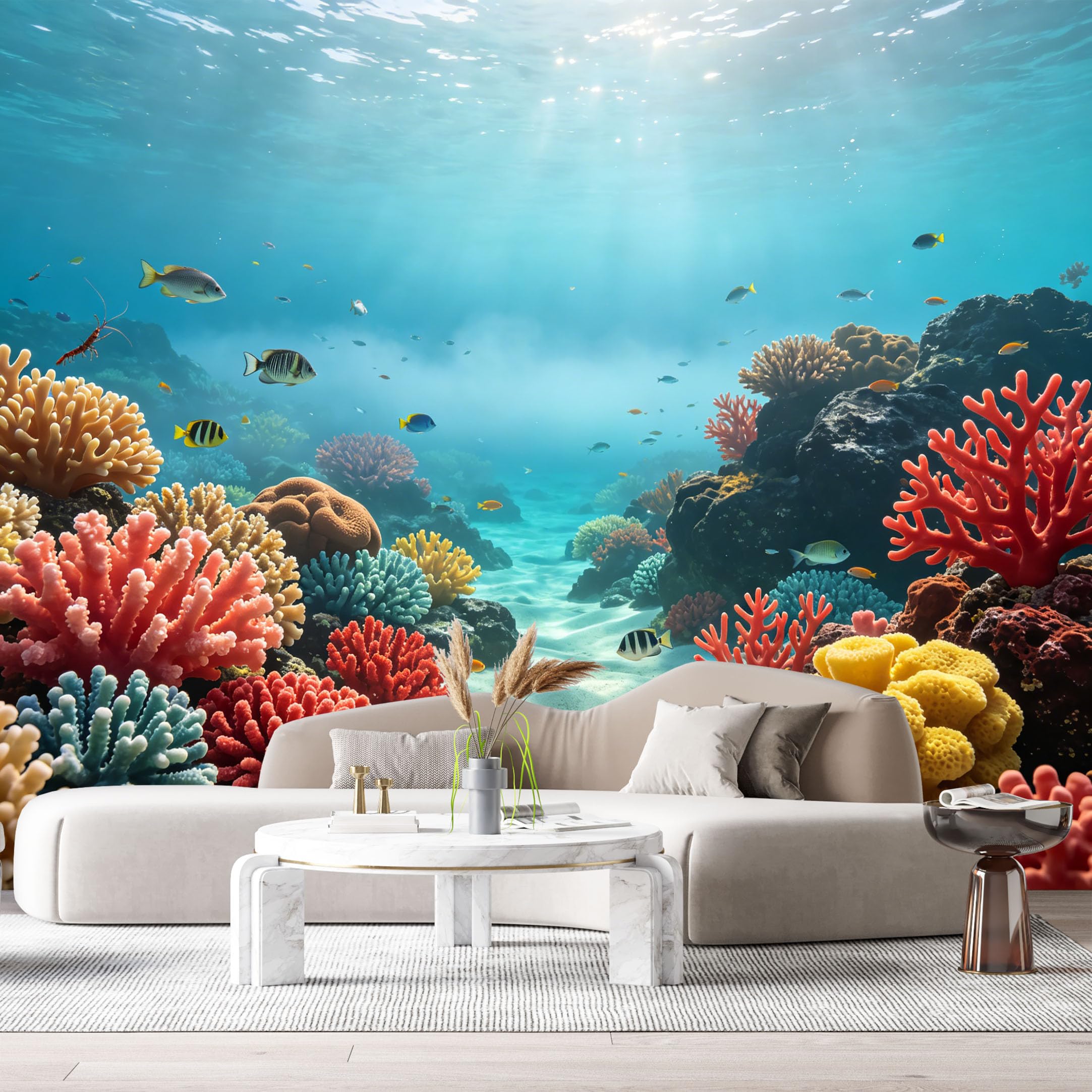 Custom Size Wall Murals Ocean Marine Tropical Reef Underwater Scene 3D SelfAdhesiveWall Fabric Removable Wallpaper Wall Decor for Living Room Bedroom Bathroom
