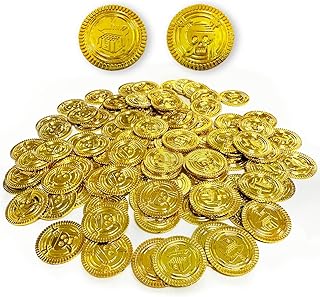 BEZANU Gold Coins, 100 PCS Plastic Game Coins for Party Supplies, Treasure Hunt, Board Games (3.5cm/1.37in)