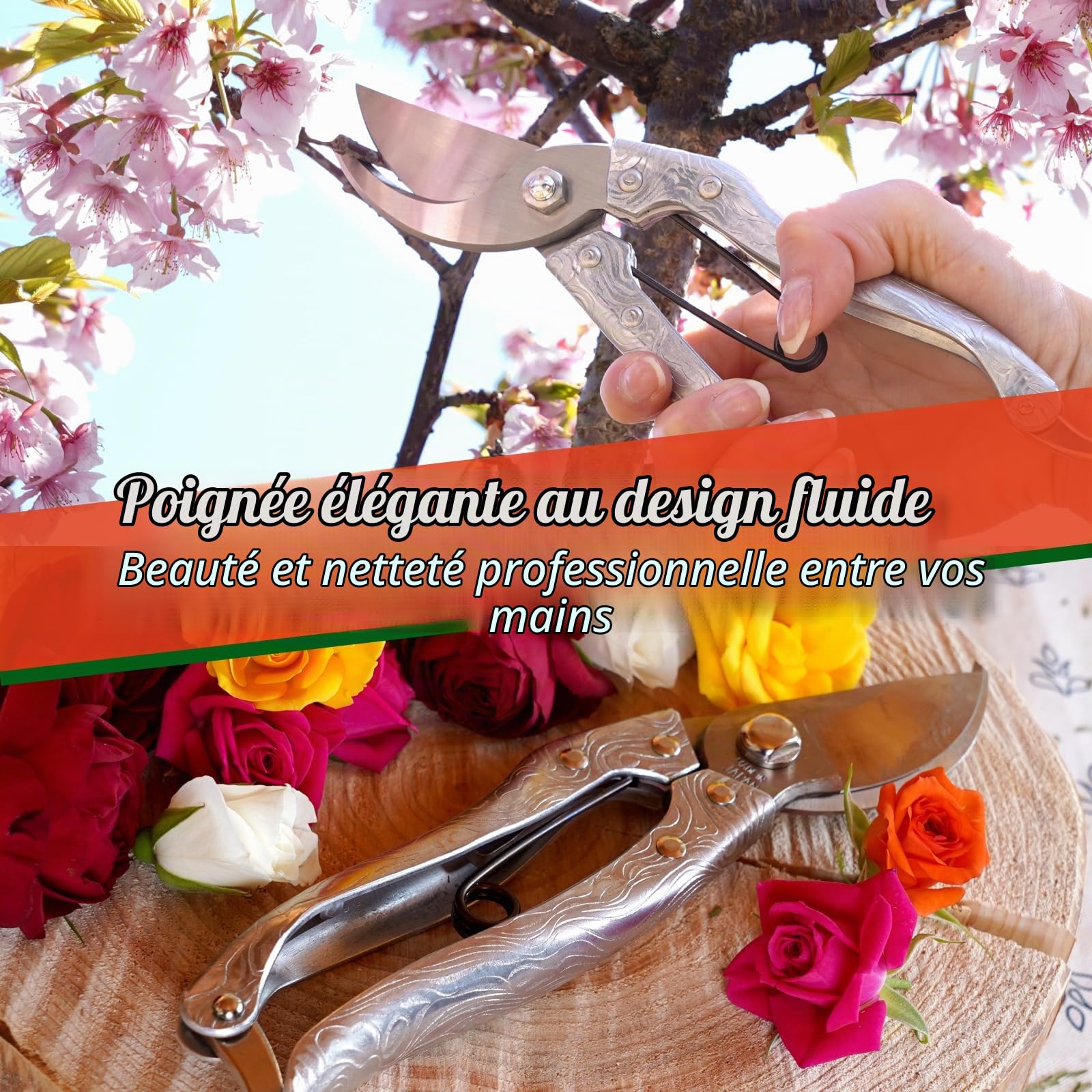 SUIZAN Bypass Sécateur 200 mm Poignée en aluminium forgé – Sécateur japonais professionnel Outil de jardinage