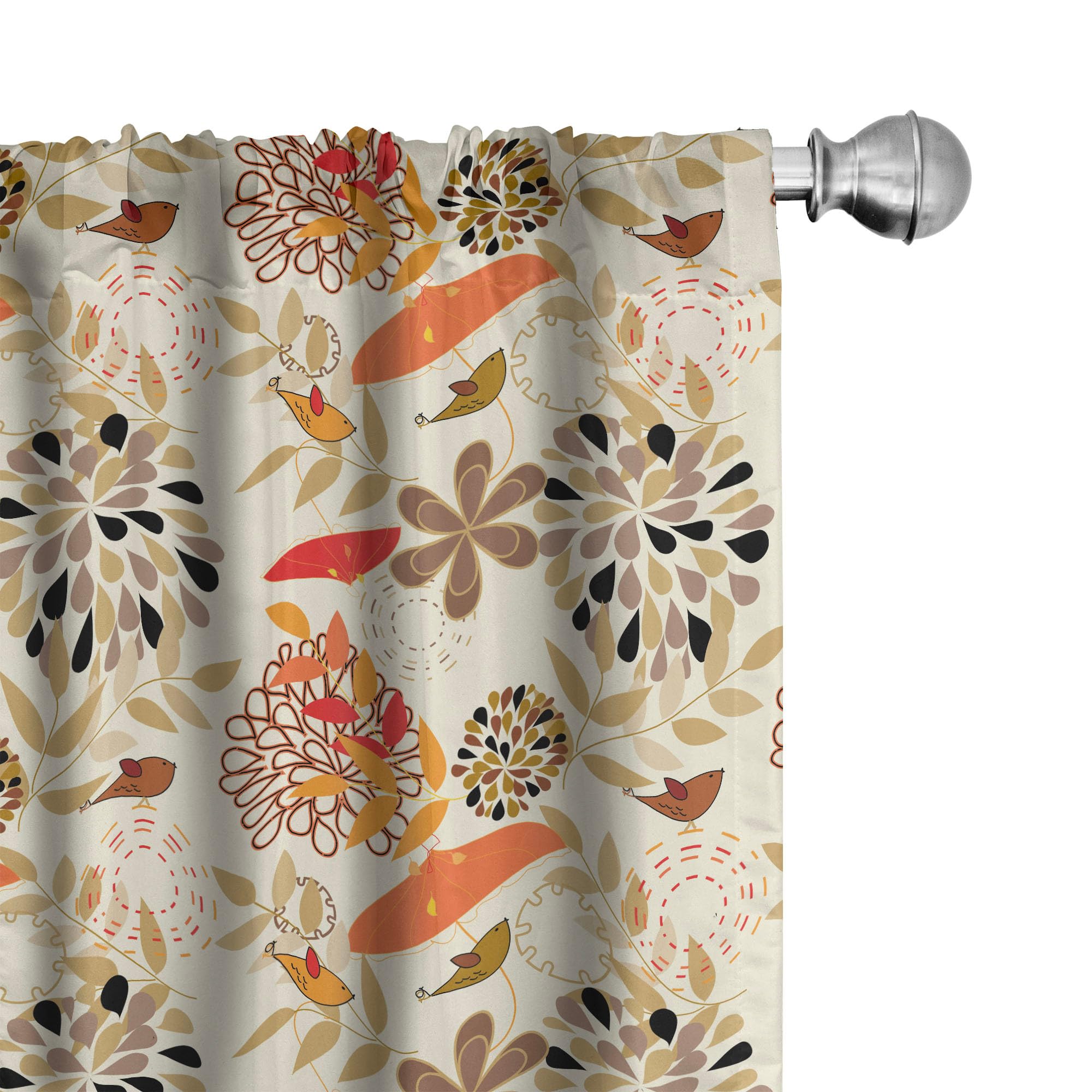 Lunarable Autumn Fall Window Curtains, Little Birds Flourishing Nature Elements Umbrellas with Abstract, Lightweight Decor 2-Panel Set with Rod Pocket