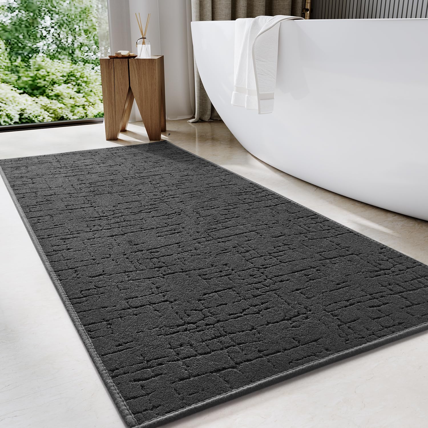TCHDIO Bath Mat Super Absorbent-Quick Dry Bathroom Mat-Extra Soft Machine Washable Bath Mats for Bathroom-Thin Bathroom Rug Fit Under Door-Rubber Backing Bath Mat Non Slip in Front of Shower,Bathtub