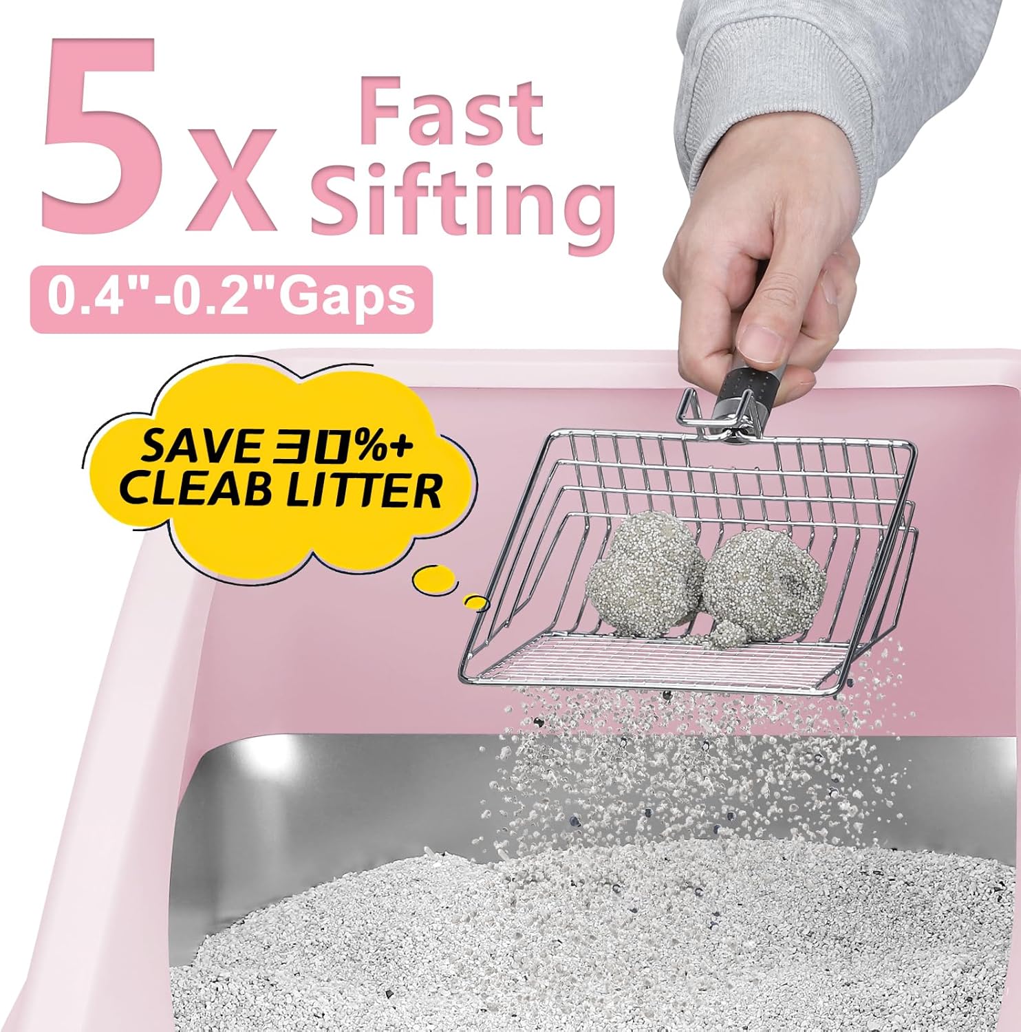 AIPERRO Stainless Steel Litter Box | XL Enclosed Cat Litter Box with Lid for Big Cats | High Sided, Anti-Urine Leakage | Non-Stick Bottom & Includes Litter Mat & Metal Scoop | Cute Pink