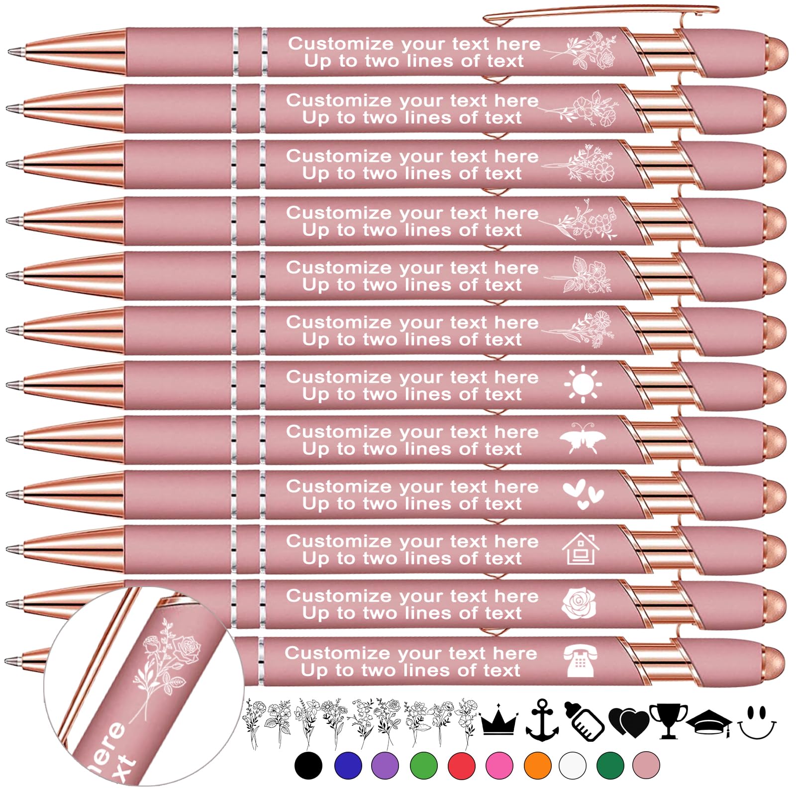 Xihedfd Personalised Pens Custom with Birth Flower Engraved Customised Stylus Pens Bulk with Name Text Logo Metal Ballpoint Pen Gift for Office Business School-30 Pieces