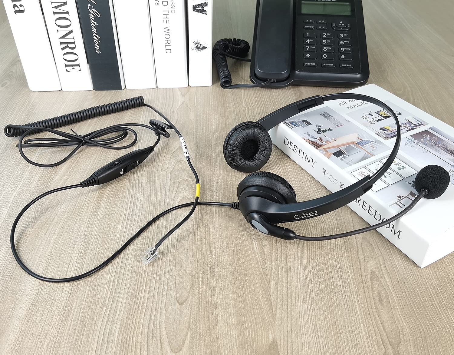 Casque Téléphone Fixe RJ9 avec Micro Anti-Bruit, Oreillette Téléphonique Compatible avec Grandstream GXP1620 Yealink SIP-T21P T41P T46 T48S Snom 300 320 712 Avaya 9608 Panasonic Bureau Centre d'appel