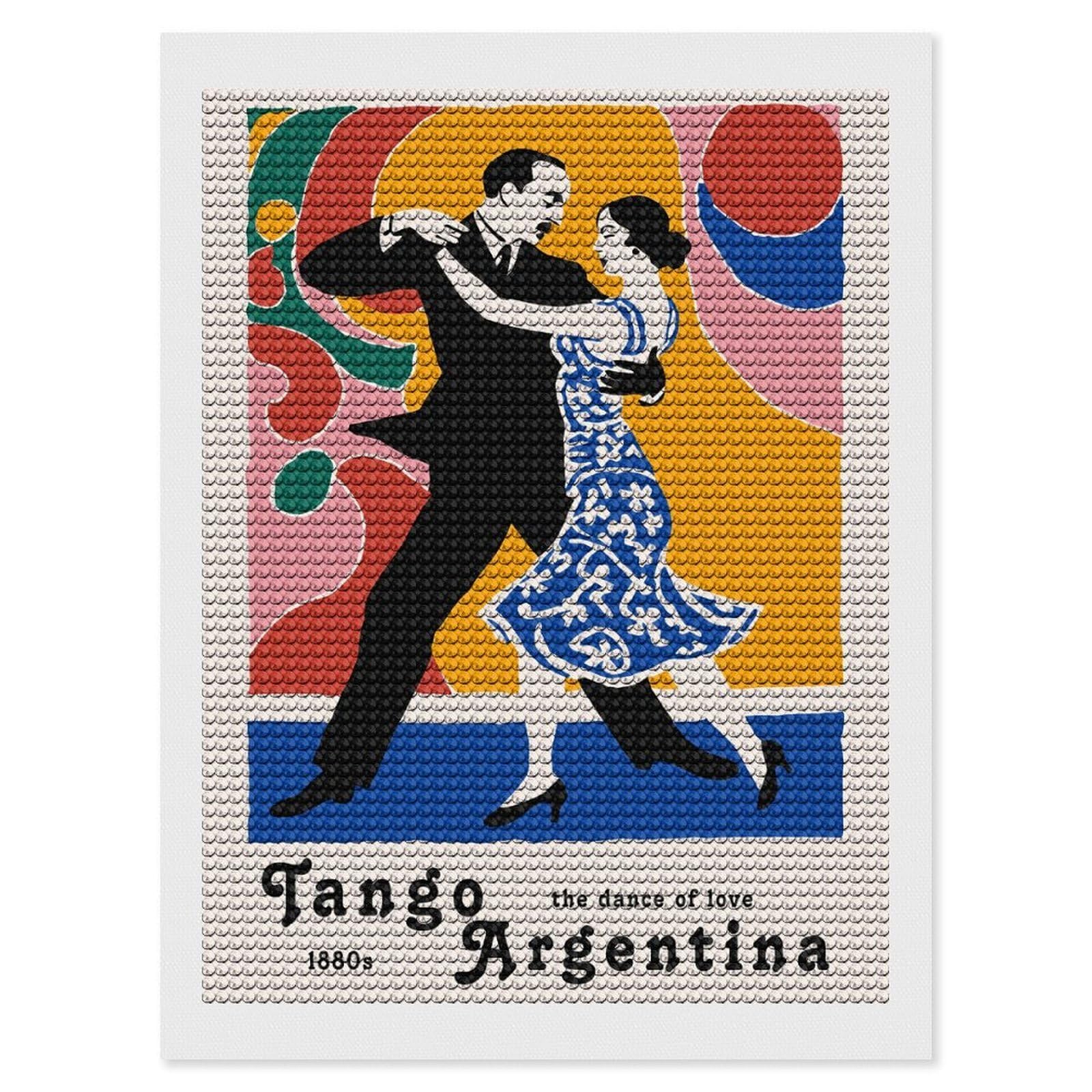 Junmoney Tango Argentina Vintage Crystal Diamond Art Kit 12"x16", Stress Relief Craft, Decorative Artwork, Vintage Style Decor, Birthday Gift