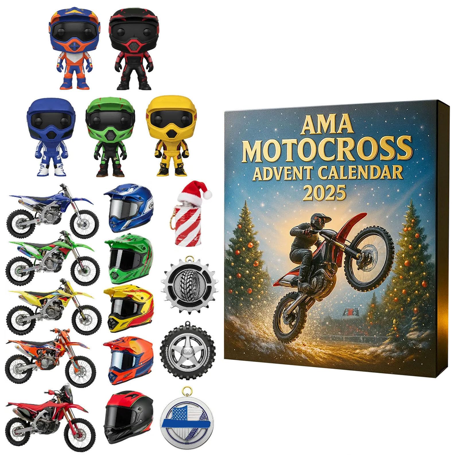 Calendario de Adviento Motocross 2025, cuenta regresiva 24 días Navidad mini motos figuras pilotos decoración acrílico 2D