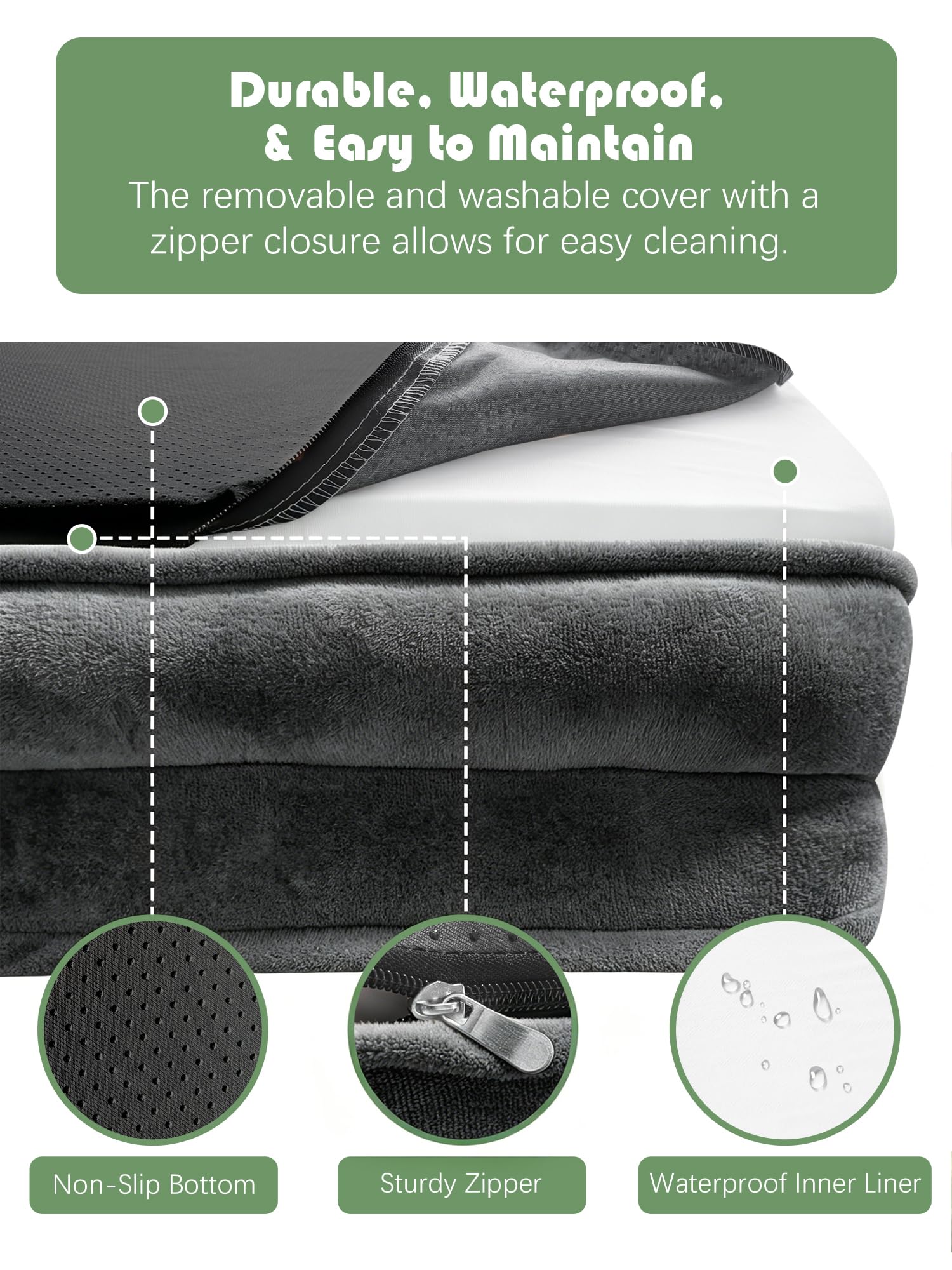 Spotted Play Orthopedic Dog Bed with Sides - Sofa Beds for Medium Dogs, Supportive Foam Pet Couch Bed with Washable Removable Cover, Waterproof Lining and Non-Slip Bottom, Dark Grey - M view 6