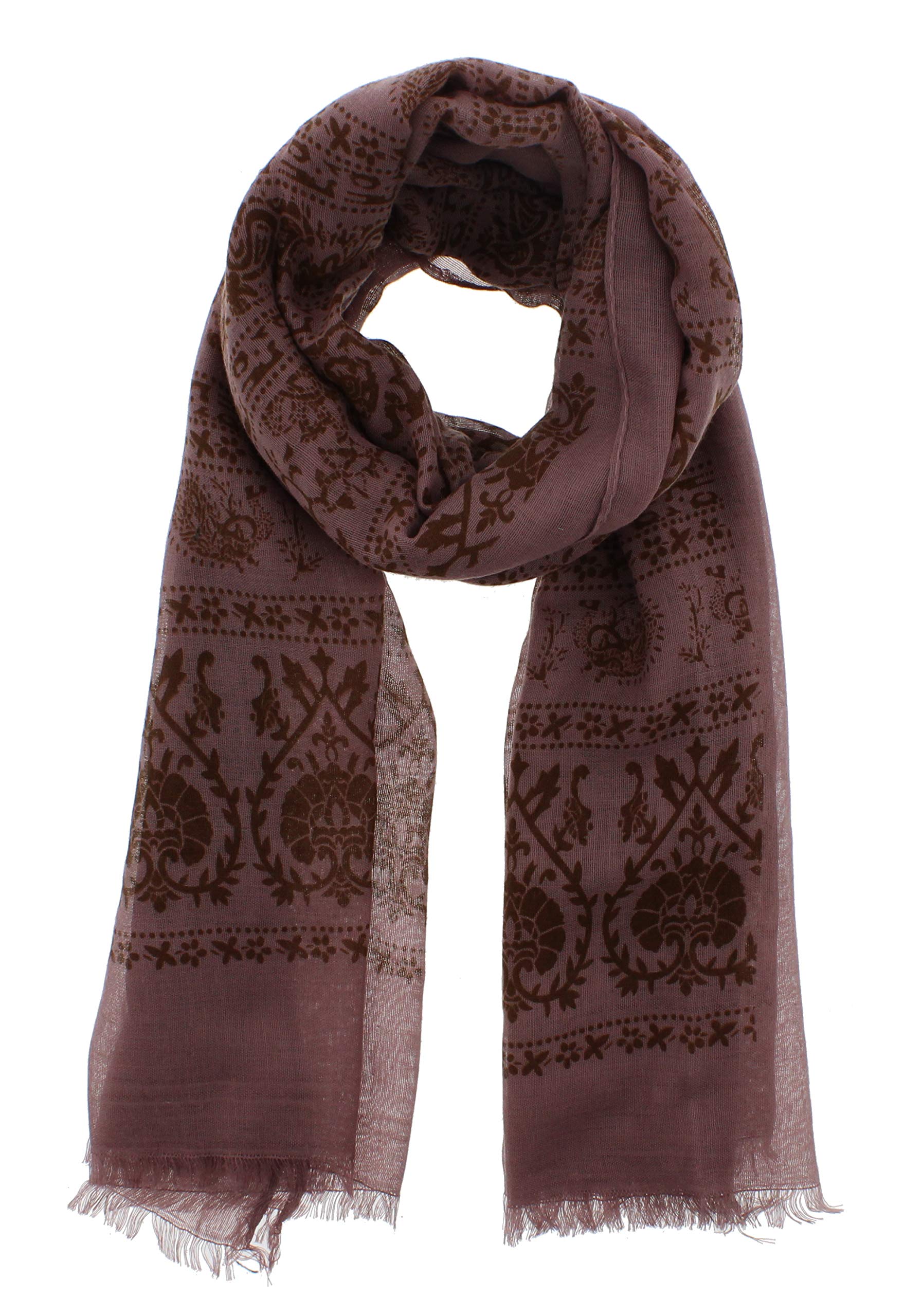 Zac's Alter Ego Women's Dusty Pink Long Lightweight Elephant & Paisley Print Scarf