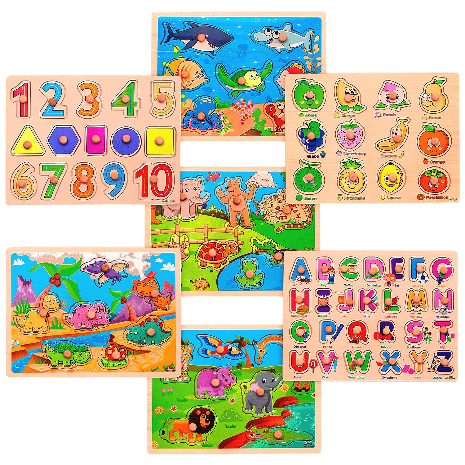 7 Pack Wooden Puzzles for Toddlers 2 3 4 5 Years Old 7 Colorful