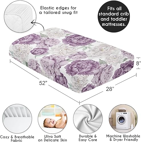 Miniatura 4 de Sweet Jojo Designs Sábanas ajustables para cuna (floral morado bohemio) para niñas, guardería infantil, habitación de niños pequeños, tamaño