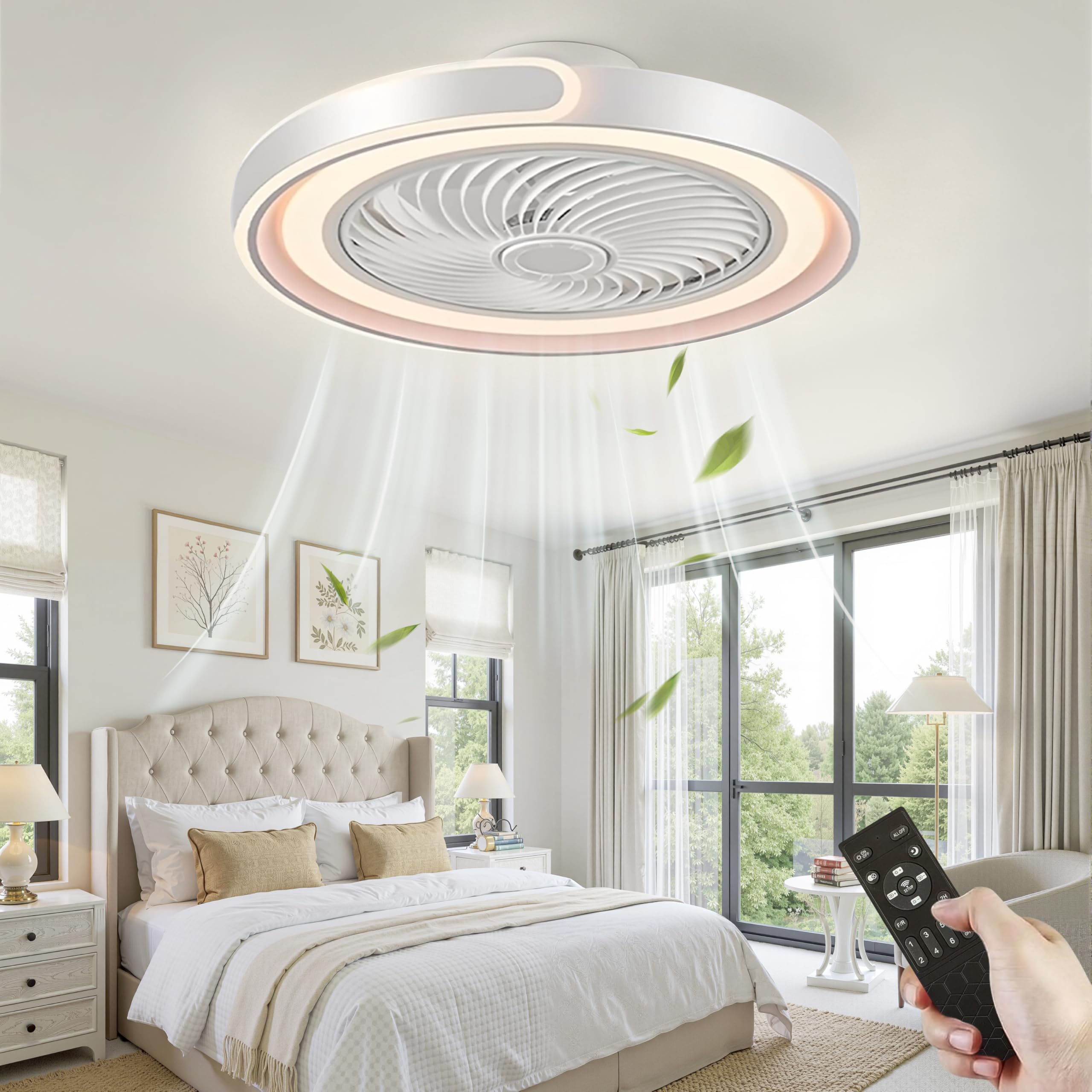 LED Deckenventilator mit Beleuchtung, Leiser DC-Motor, 70W Dimmbar, Fernbedienung & App, 6-Gang, Timer, Sommer/Winterbetrieb, 50cm Weiß