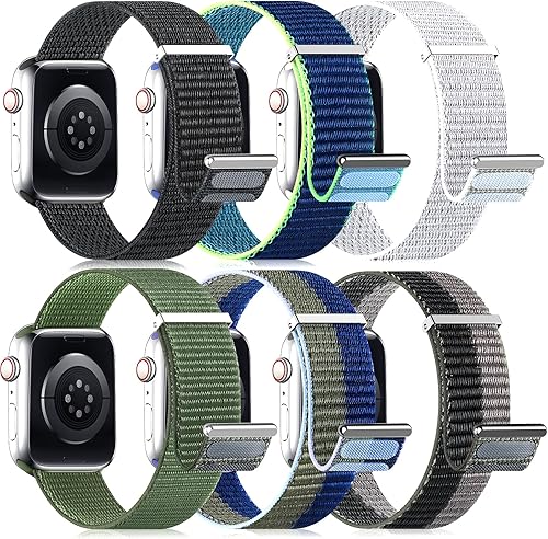 Paquete de 6 correas deportivas de nailon compatibles con Apple Watch de 1.575 in 1.496 in 1.614 in 1.732 in 1.772 in 1.654 in 1.929 in, correa