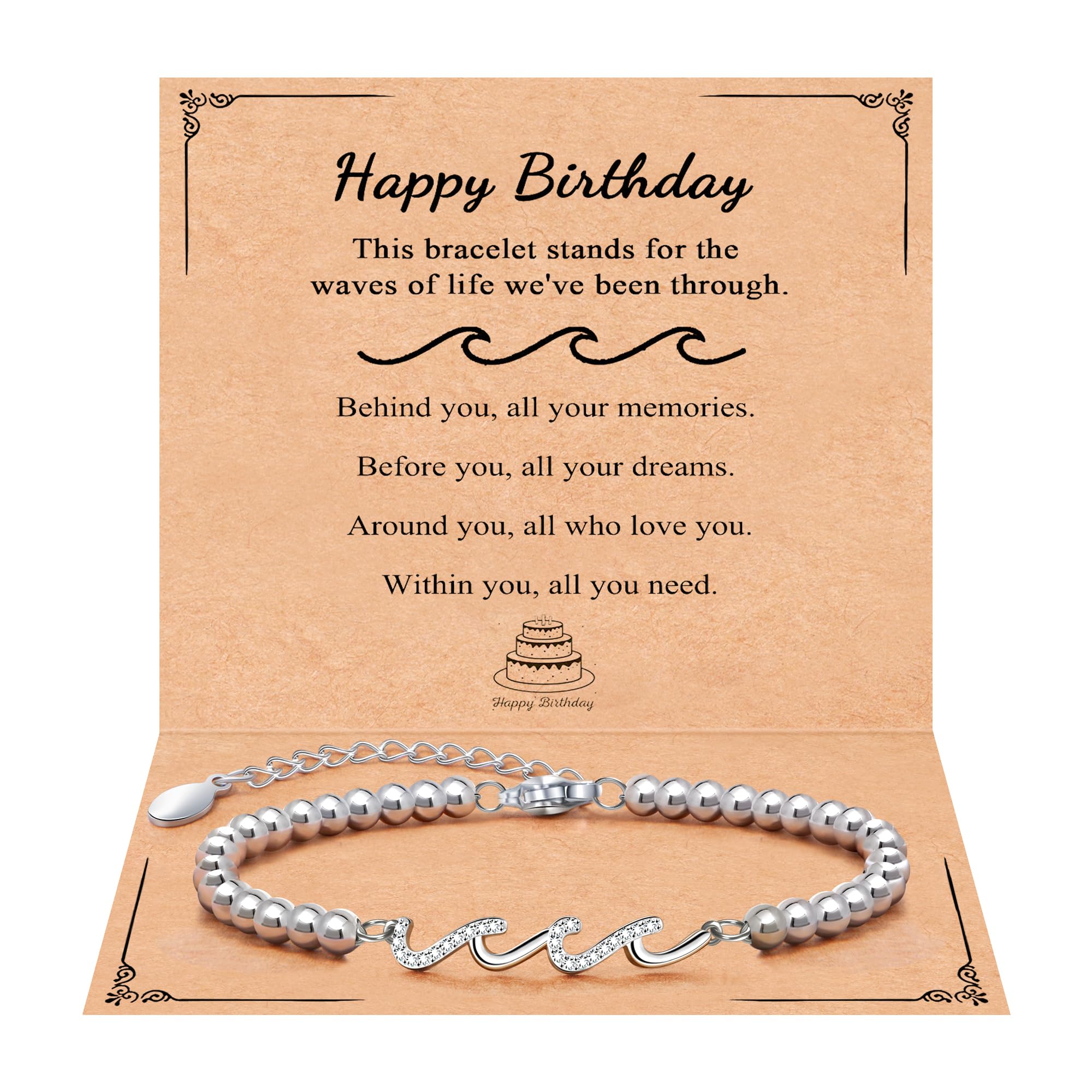 QWNHONEY Waves of Life Bracelet Inspirational Birthday Gifts for Bestie Sister 16th 18th 21st 30th 40th 50th 60th Birthday Gifts for Women