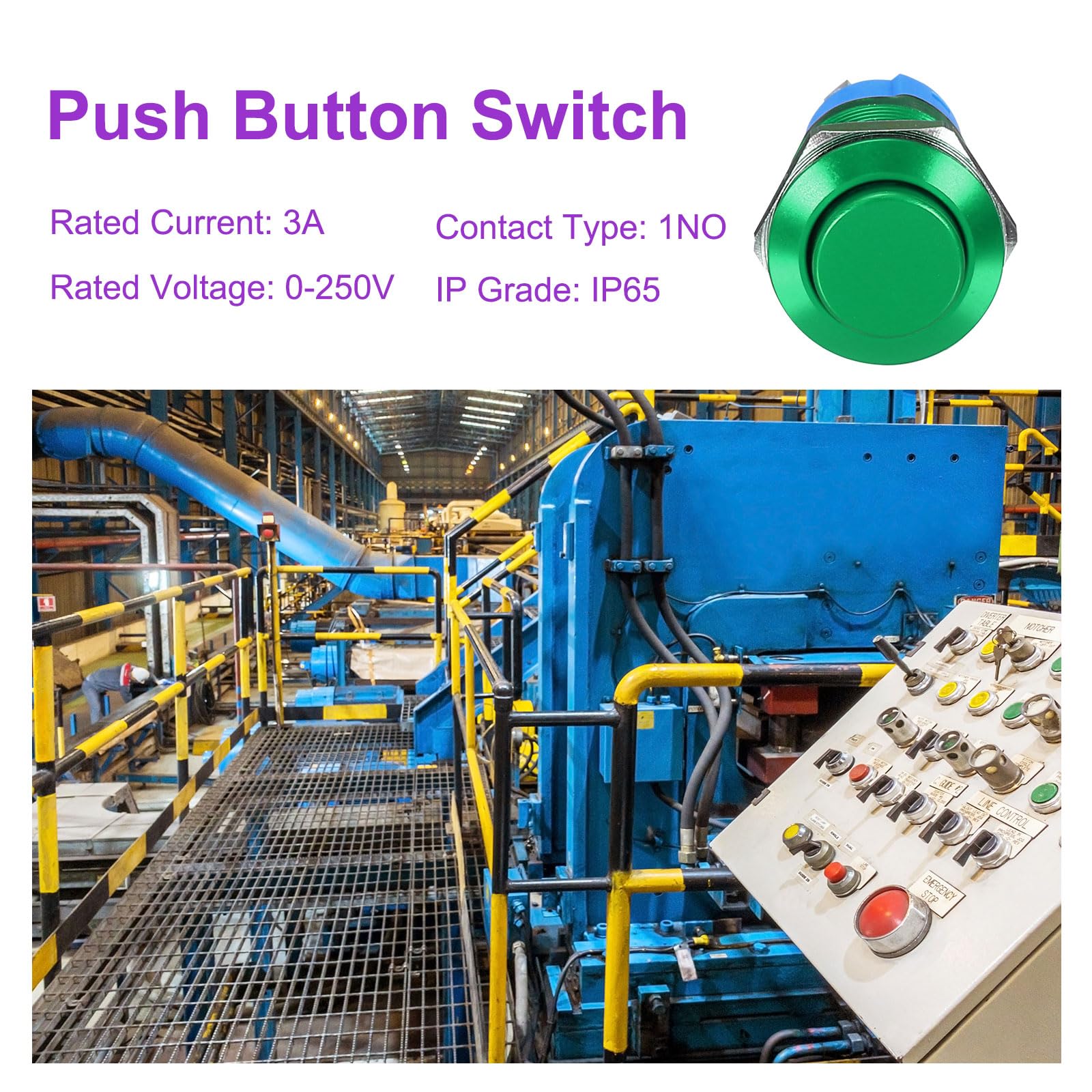 DMiotech 1/2 Inch Stainless Steel Latching Push Button Switch Domed Head 3A 0-250V Green Shell with Pre-soldered 1NO, 5Pcs - Image 3