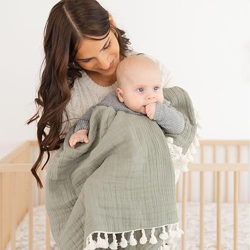 Vista 20 de Crane Baby Manta de muselina para bebé, de algodón suave, ligera, para bebé, niños y niñas, Riverstone, 30 x 40 pulgadas Azul