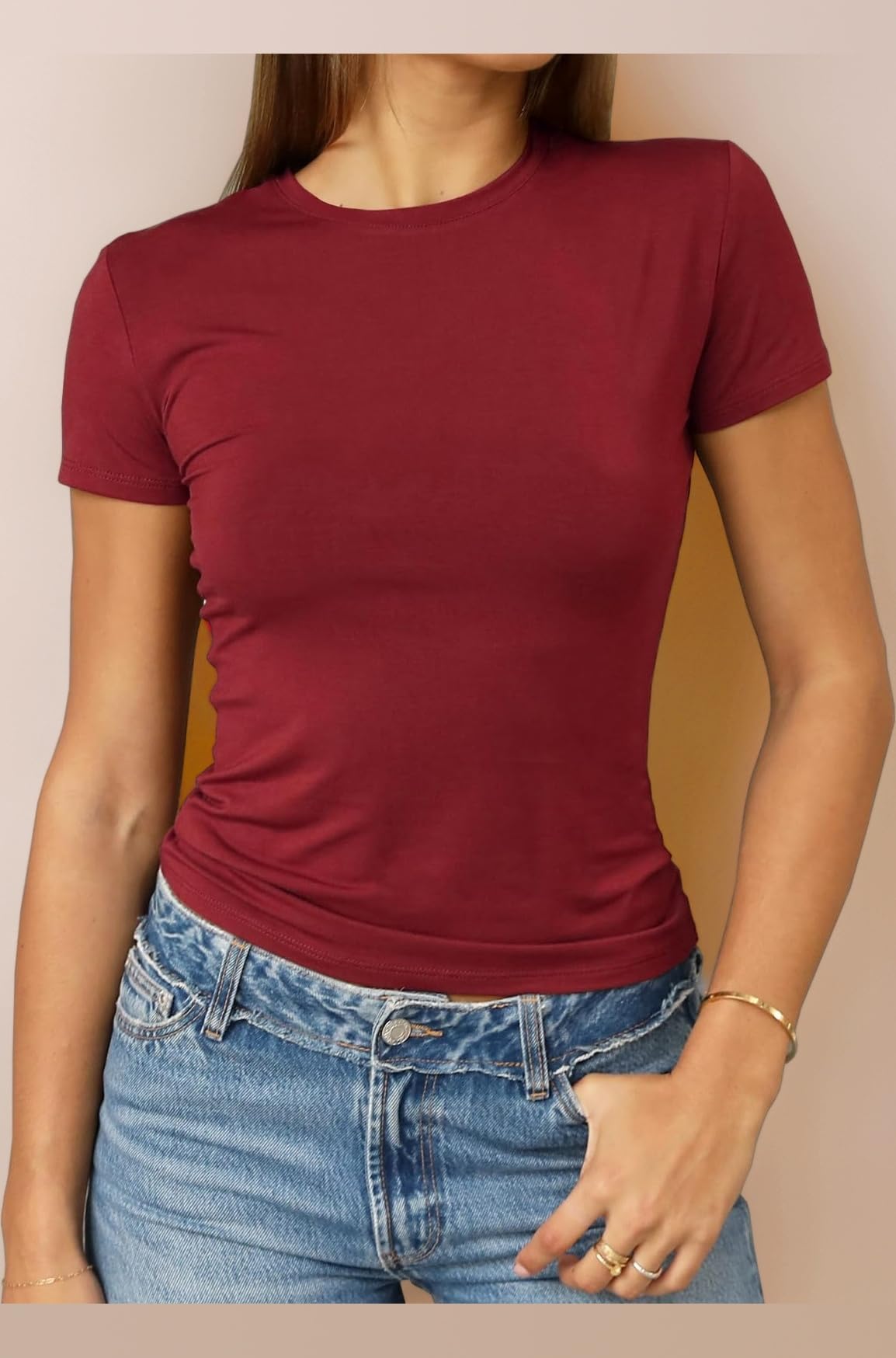 Women's Casual Basic Going Out Crop Tops Slim Fit Short Sleeve Crew Neck Tight T Shirts