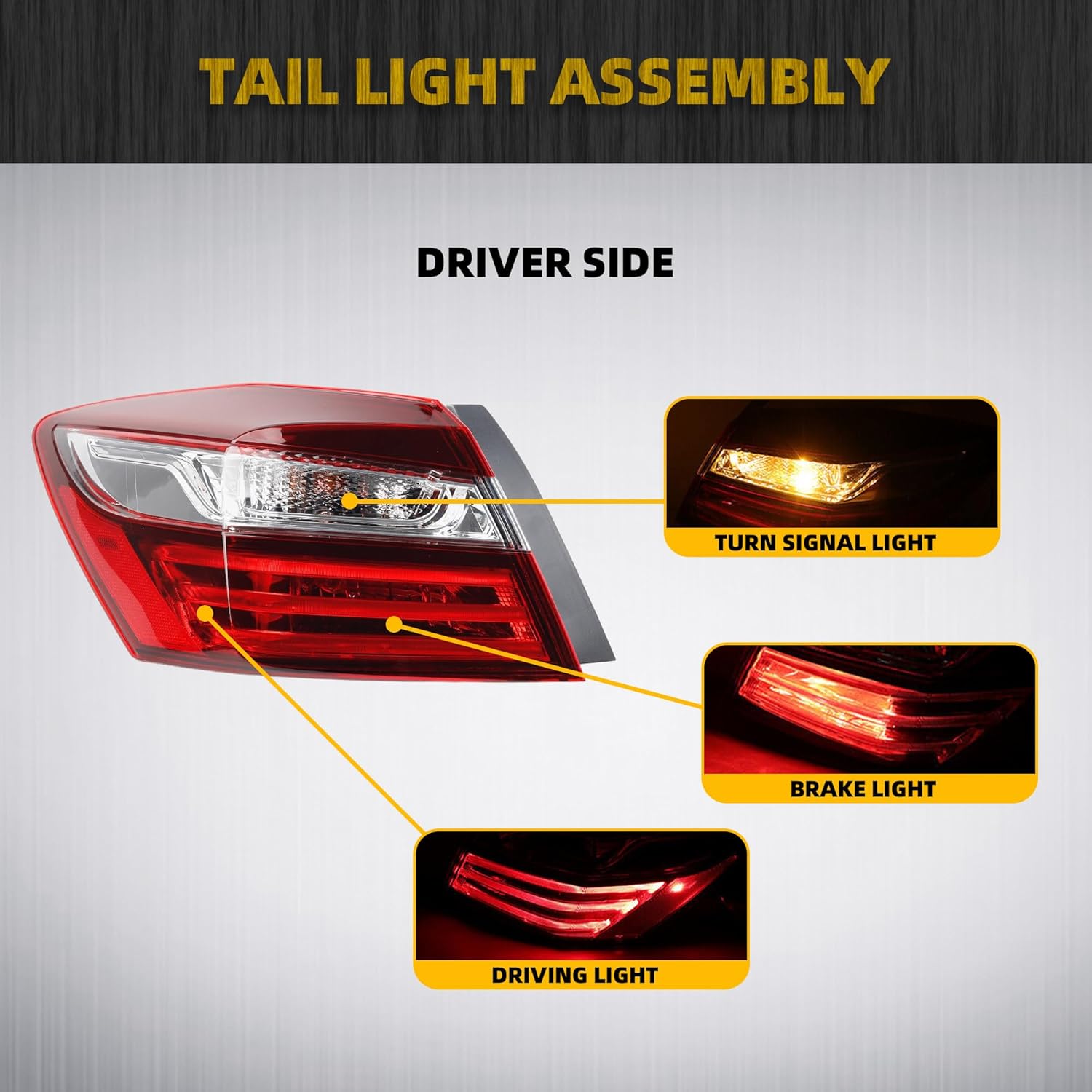Dasbecan Driver Side Tail Light Compatible with Honda Accord Sedan 2016 2017 Left Rear Lamp Outer Replaces# ‎33550T2AA21 with LED