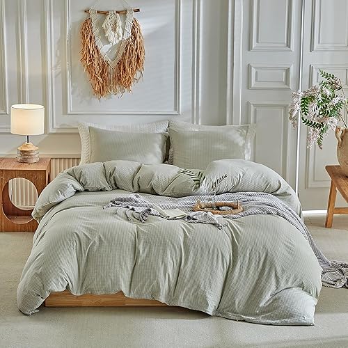 Miniatura 8 de DuShow - Juego de funda de edredón con lino ultra suave, sirsaca, cierre de cremallera y color liso, 3 piezas