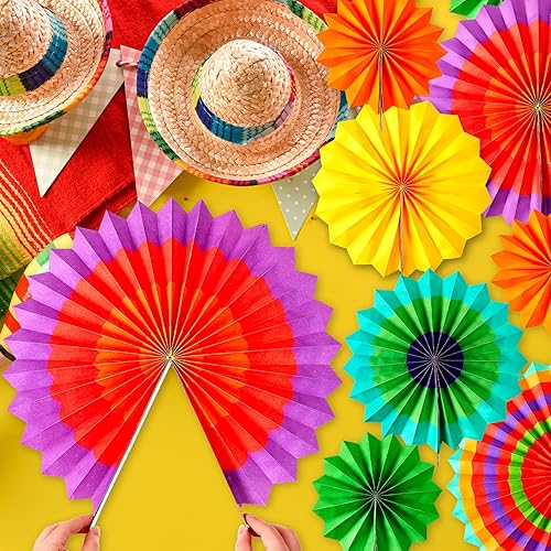 Miniatura 7 de 36 piezas coloridas para colgar abanicos de papel para fiestas, decoraciones redondas de temática mexicana para carnaval, festival del Cinco de