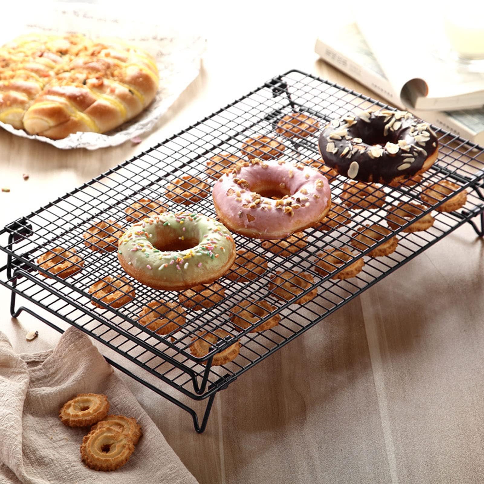 Cooling Rack, 16.9x11in Cooling Rack with Collapsible Folding Legs Iron Wire Grid Cooling Racks Cookie Rack Wire Baking Rack for Cooking, Roasting, Drying, Grilling (Black)