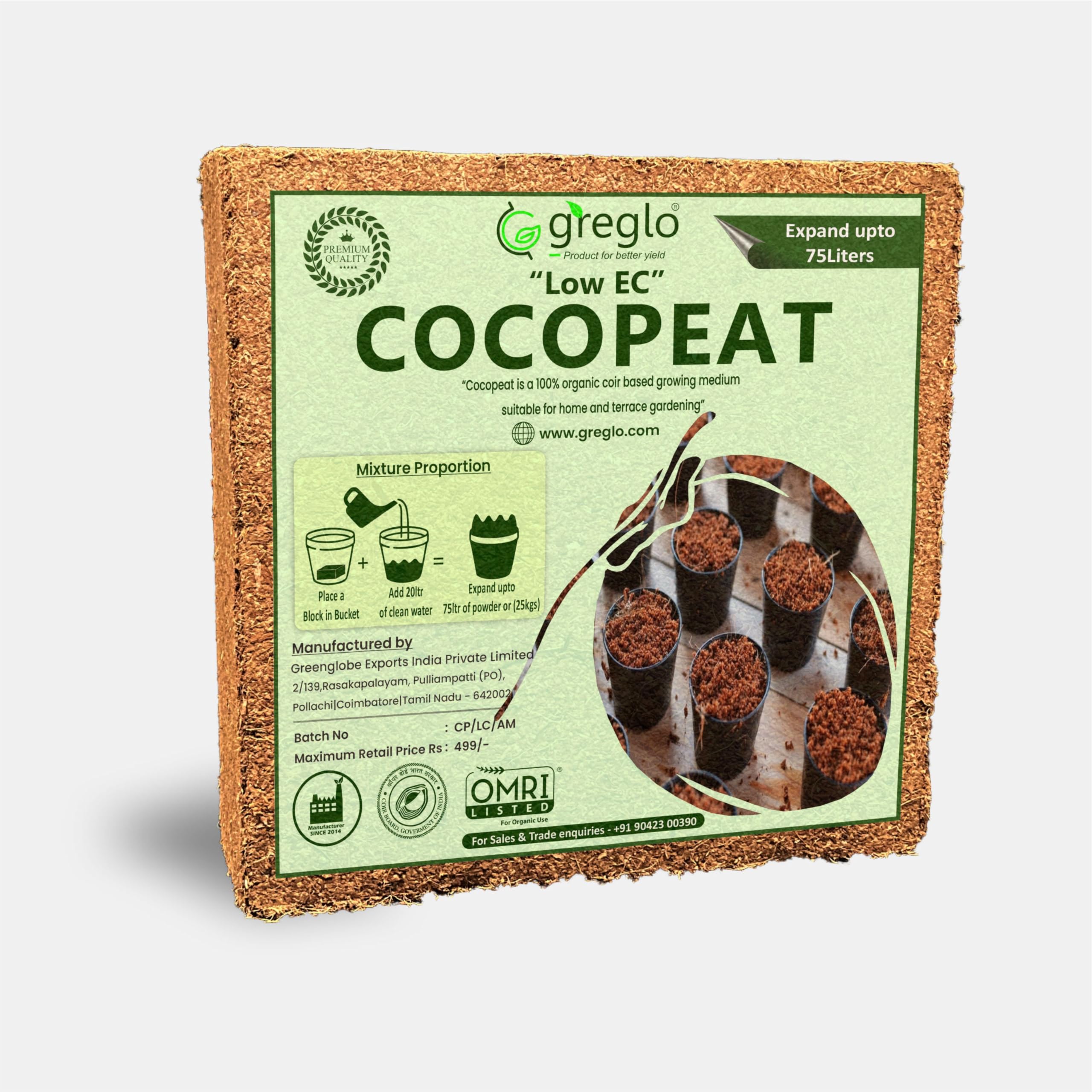 Greglo Organic Cocopeat 5kg Block for Home Gardening| Expands Upto 75 litres of Powder (B0BTSR4TWZ) Amazon Price History, Amazon Price Tracker