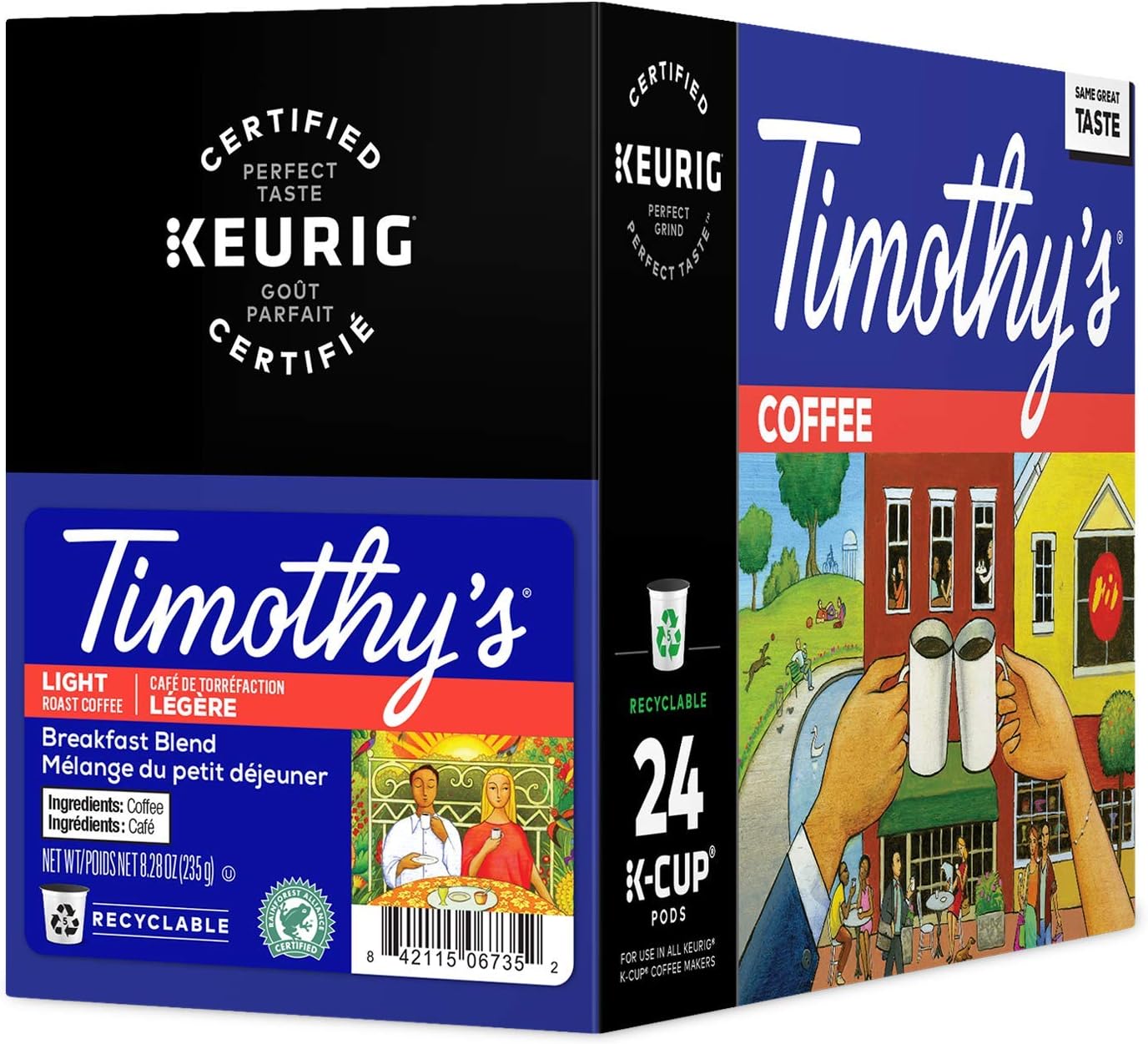 Timothy's, Breakfast Blend, Single-Serve Keurig K-Cup Pods, Light Roast Coffee, 96 Count (4 Boxes of 24 Pods)